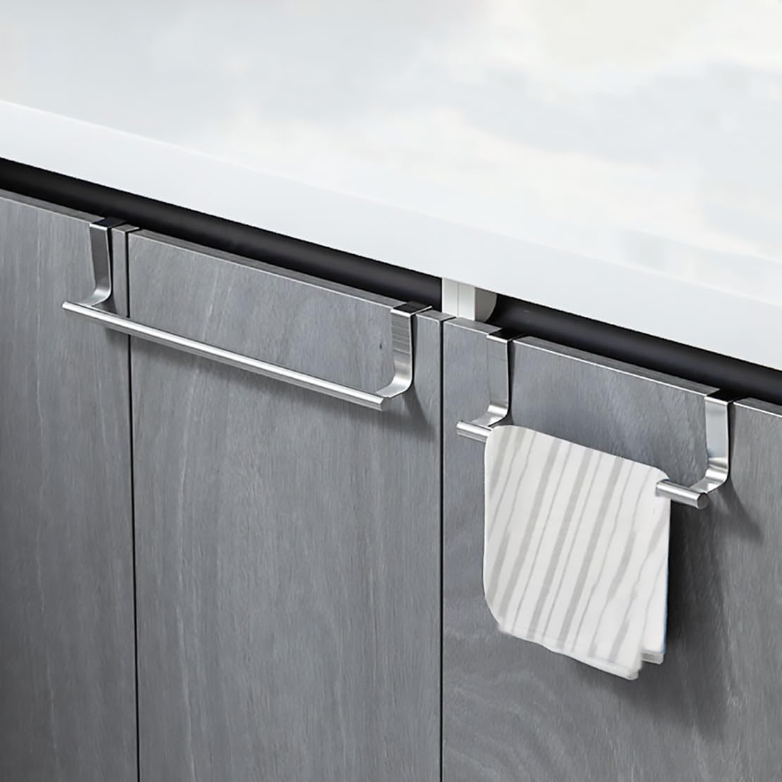 2 Pieces Kitchen Towel Holders Stainless Steel, over Cabinet Towel Bars Cupboard Shelf Towel Rails Towel Racks for Door Behind, Silver image number 1