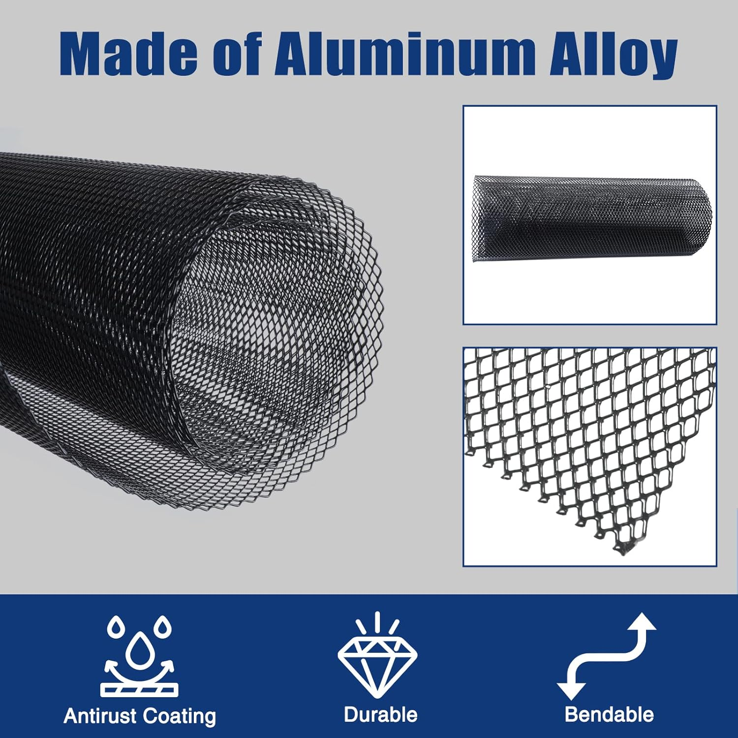 40"X13" Universal Black Metal Mesh: Aluminum Alloy 3 X 6Mm Rhombic Hole Car Grill Mesh for Front Grille Insert Bumper image number 4