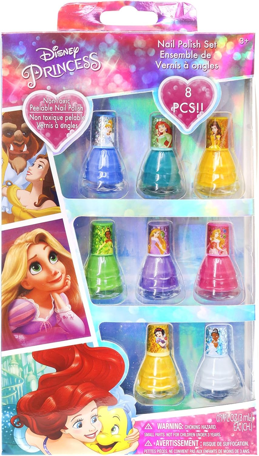 Townleygirl Disney Princess Peel-Off Nail Polish Gift Set for Kids (8), 8Count