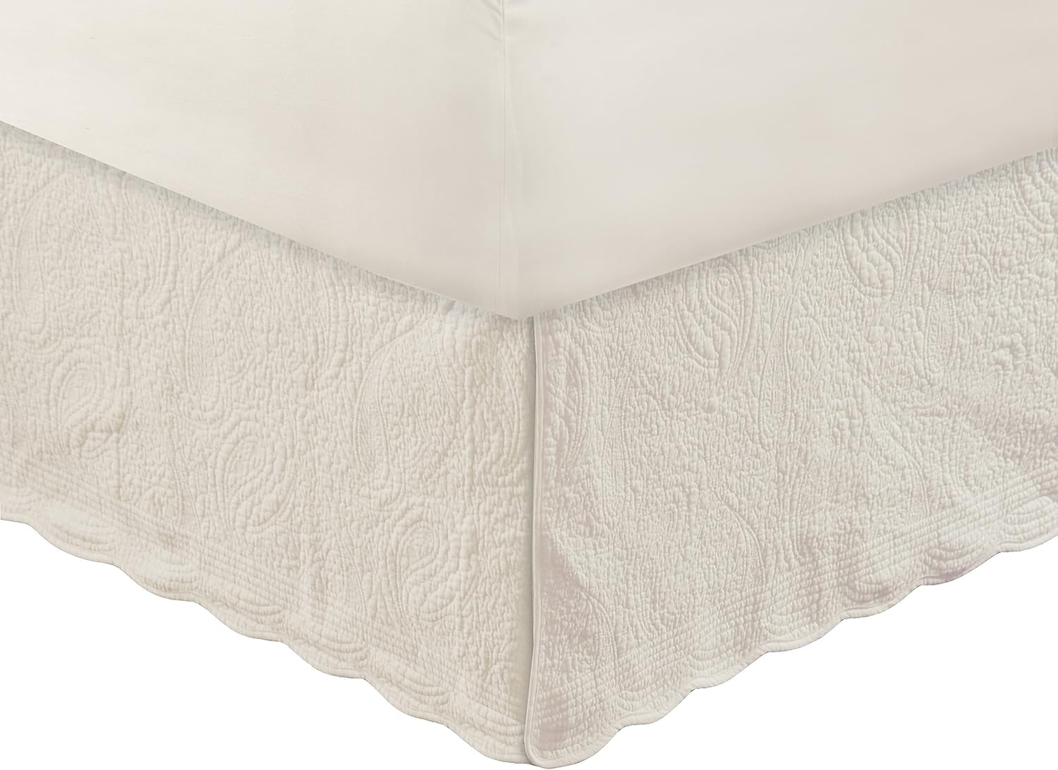 Greenland Home GL-1710GBKQ Paisley Quilted Bed Skirt, Ivory, Queen image number 4