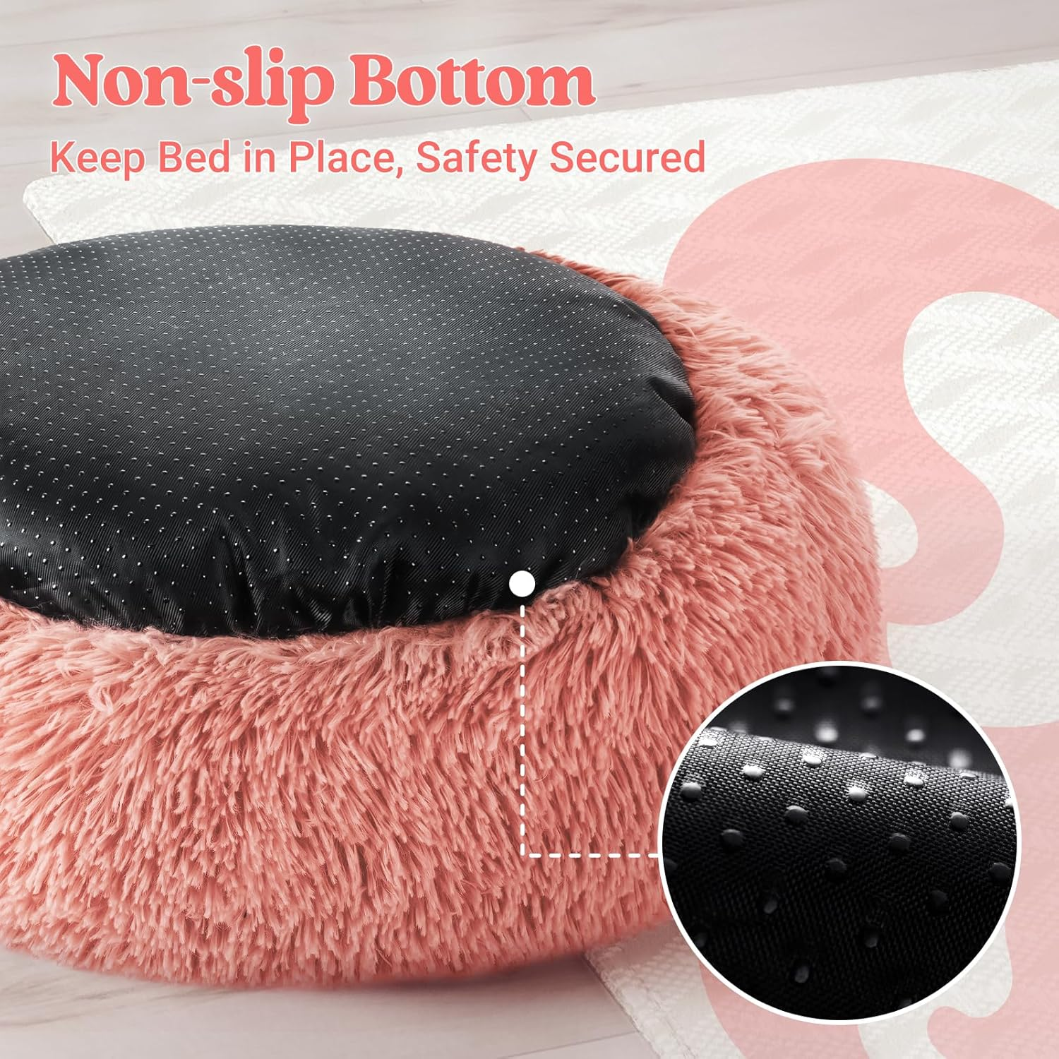 Rabbitgoo Cat Beds for Indoor Cats, 20 Inches Cat Bed Machine Washable, Fluffy round Pet Bed Non-Slip, Calming Soft Plush Donut Cuddler Cushion Self Warming for Small Dogs Kittens, Light Pink, Medium image number 7