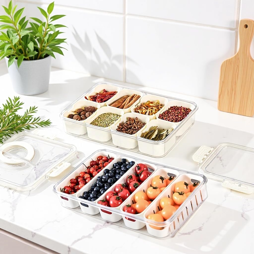 2 Pack Divided Serving Tray with Lid and Handle, Food Storage Box with 12 Plastic Compartment Platters, Portable Snack Platters Clear Organize, Candy Fruits Veggie Snacks Party Entertaining Picnic image number 5
