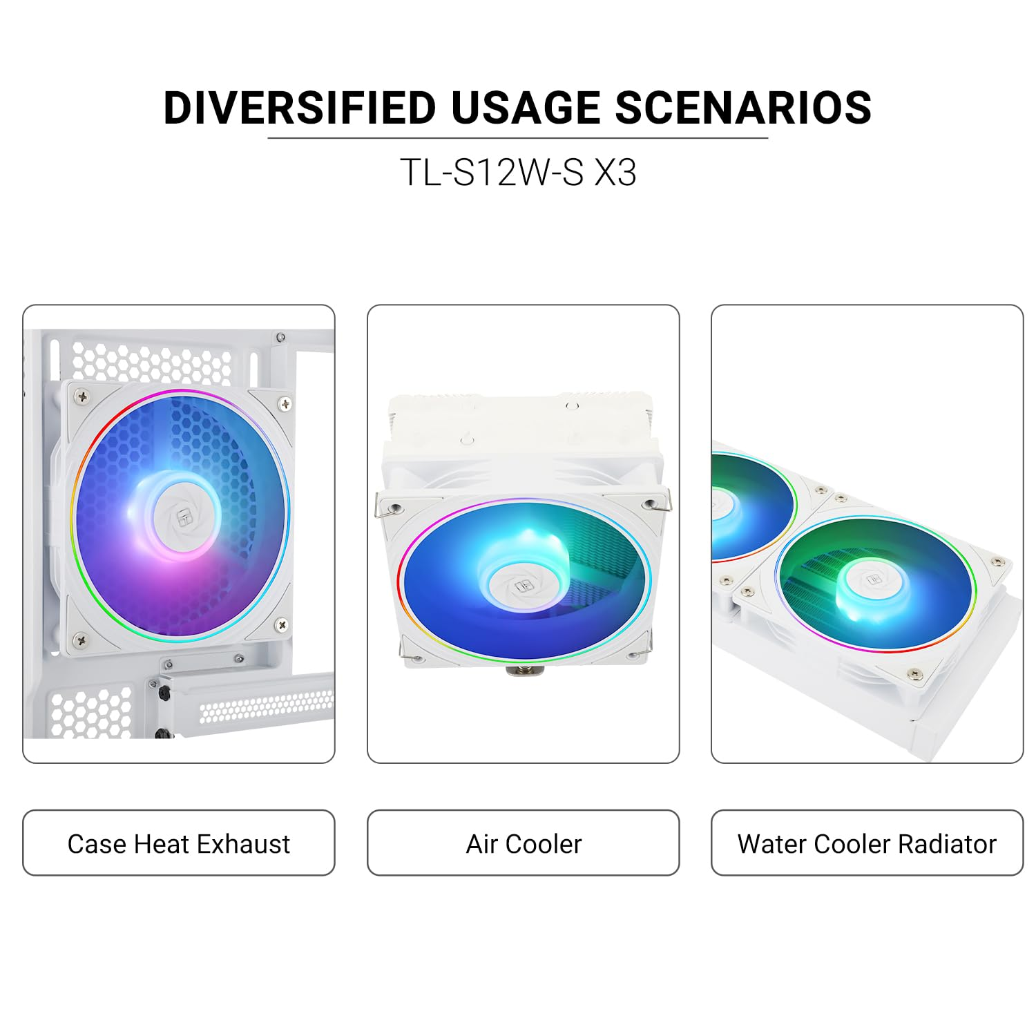 Thermalright TL-S12W-S X3 CPU Fan, 120Mm ARGB Case Cooler Comes with ARGB Lighting Effect,Pc PWM Silent Computer Fan with 1500RPM Speed, White(Tl-S12W-S X3) image number 6