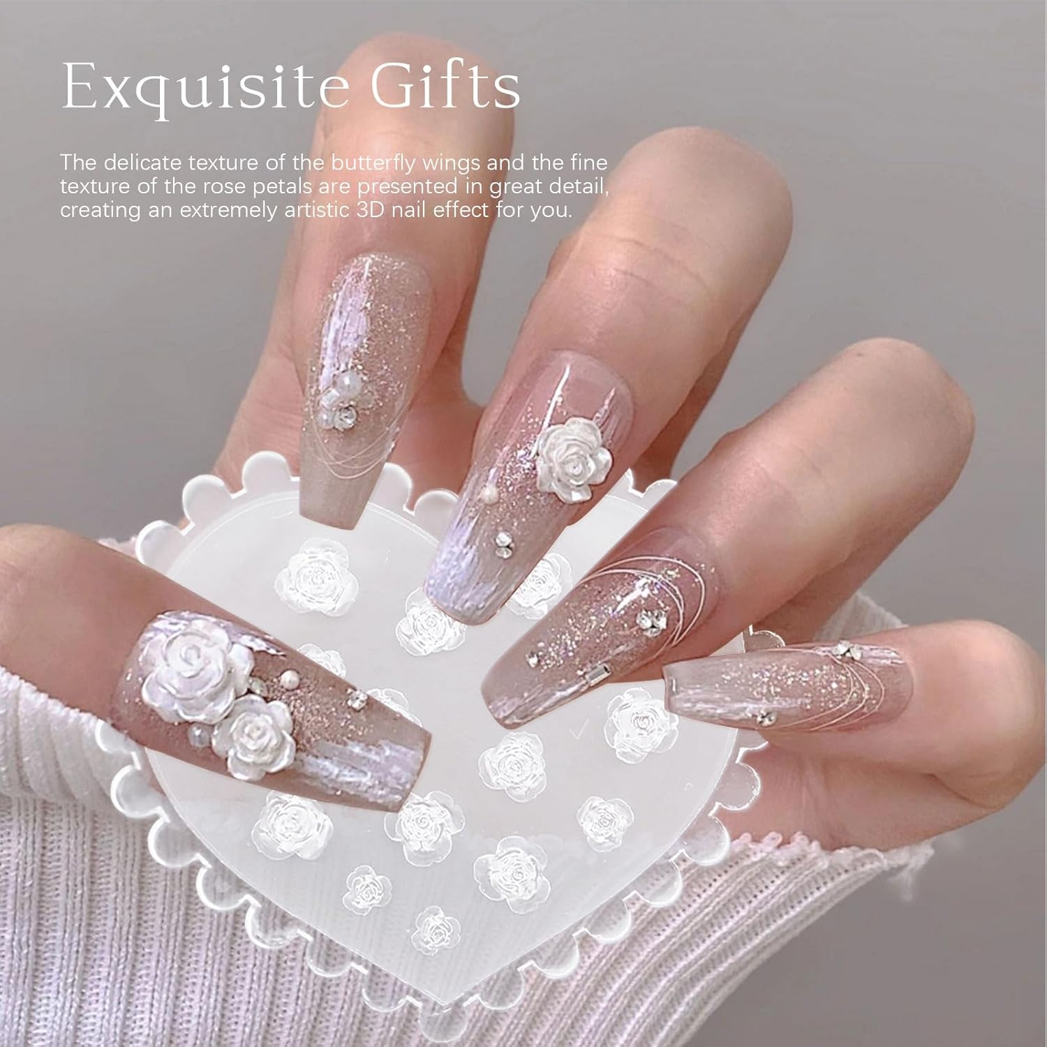 2Pcs Rose Butterfly Silicone Molds 3D Embossed Nail Art Mold Nail Charms Manicure Carving Mould Nail Stencils Spring Summer Nail Decor Transparent Mold Handmade DIY for Nail Art Supplies image number 1