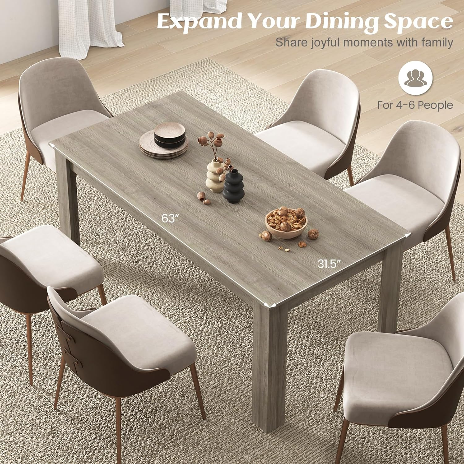 Giantex Dining Table, Kitchen Table, 63" L X 31.5" W X 30" H Large Table, Farmhouse Center Table for Living Room, Home Office, 330LBS Capacity, Dinette Table, Dinner Table, Dining Room Table (Oak) image number 1