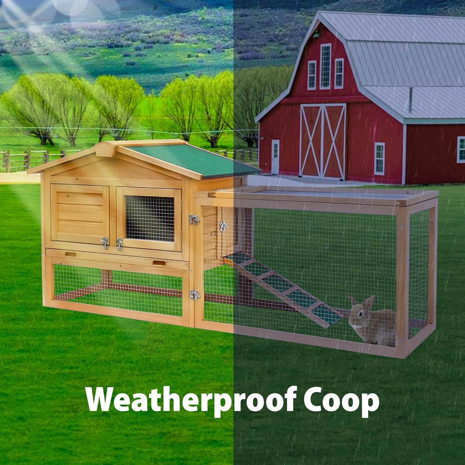 Topet Chicken Coop Rabbit Hutch Large Wooden Pet House Run Cage Outdoor Farm Animals Pet Habitat (Pt-Hutch-Kht-528) image number 3