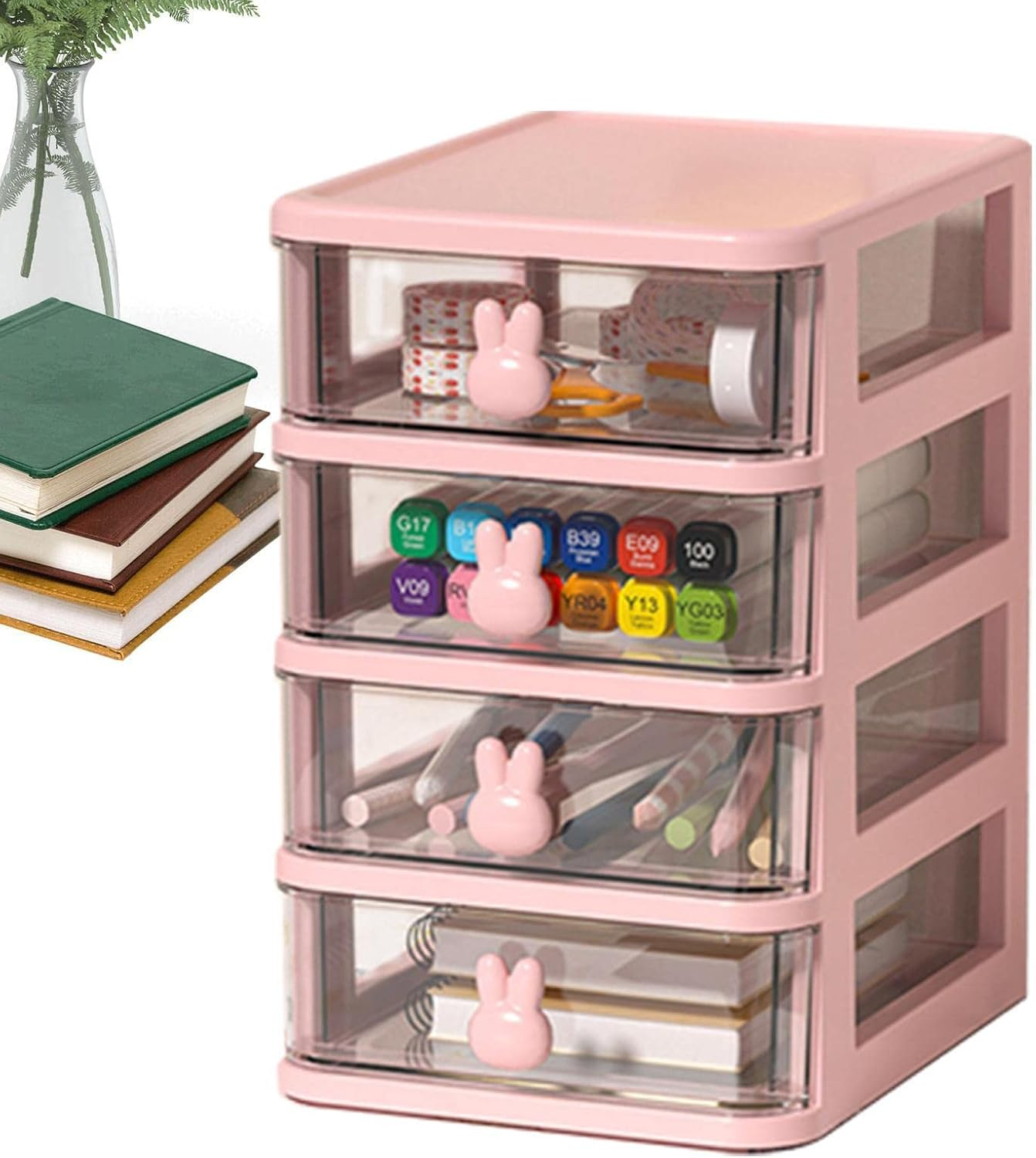 Small Desk Organizer - 4 Drawer Tabletop Storage Organizer Station | Table Organizer with Drawer, Desktop Storage Drawers for Arts Crafts Stationary