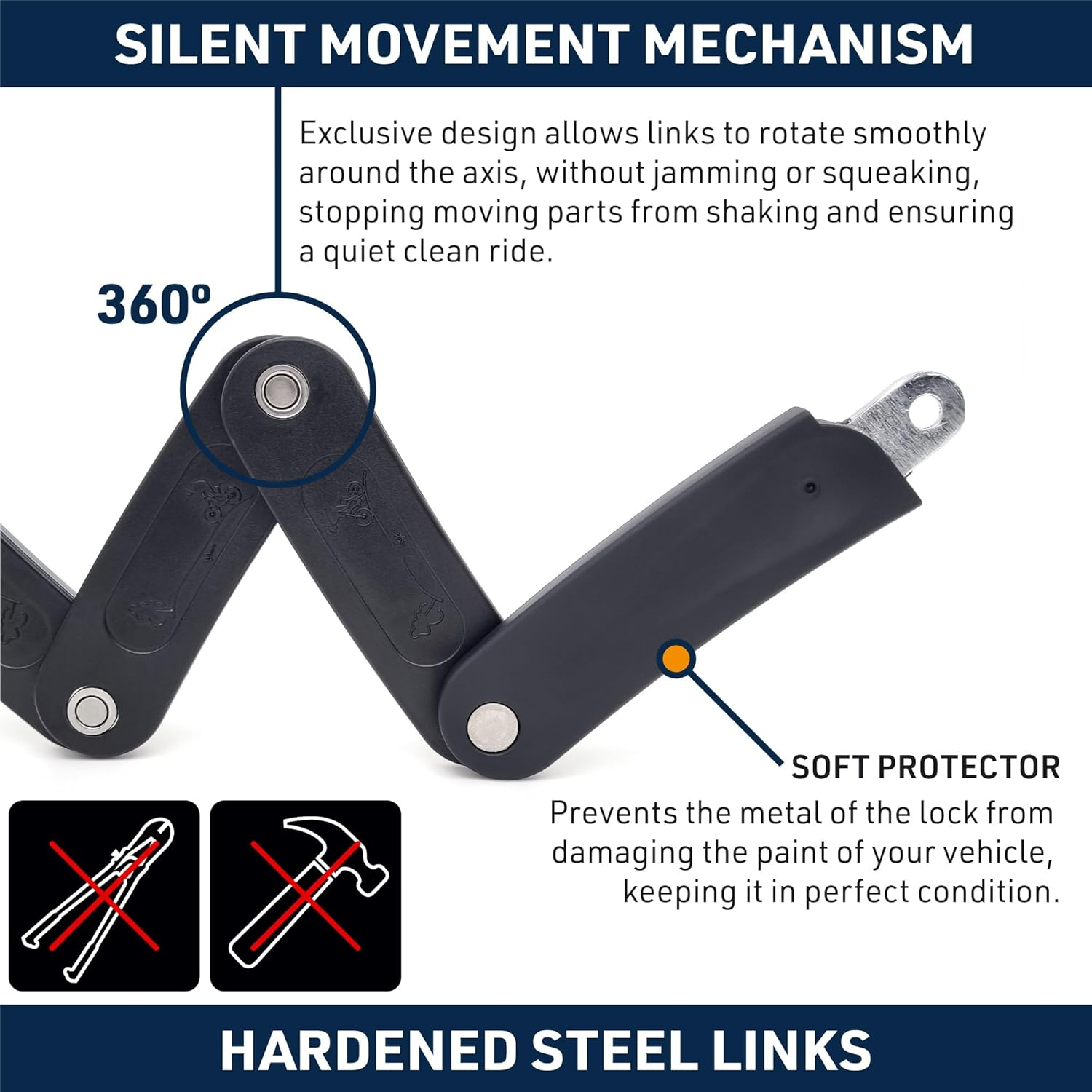 URBAN UR469Y Folding Bike Lock, Visible, 70Cm/27.5In More Compact More Easier Transport Noiseless, Anti-Scratch, Heavy Duty anti Theft Locks with Key, Polyvalent for Bicycle, Electric Scooter or Ebike image number 4