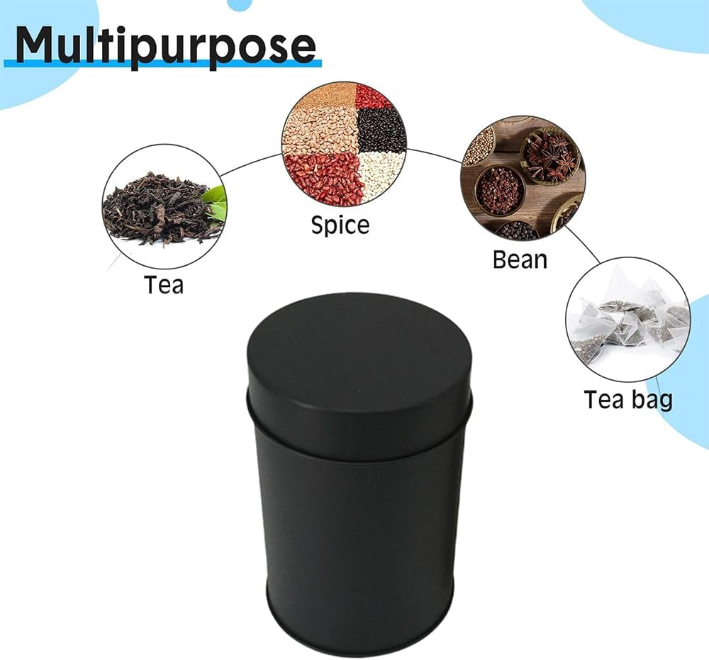 Matte Black Tea Storage Canister, Double Seal Tinplate Container, Kitchen Storage for Tea Coffee Sugar, 1 Piece - White image number 3