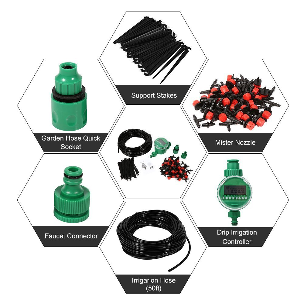 Micro Drip Irrigation System with Hose Timer Dripper Sprinkler Plant Watering Irrigation Pipe Irrigation Spray for Flower Lawn Patio Garden Greenhouse Plants image number 3