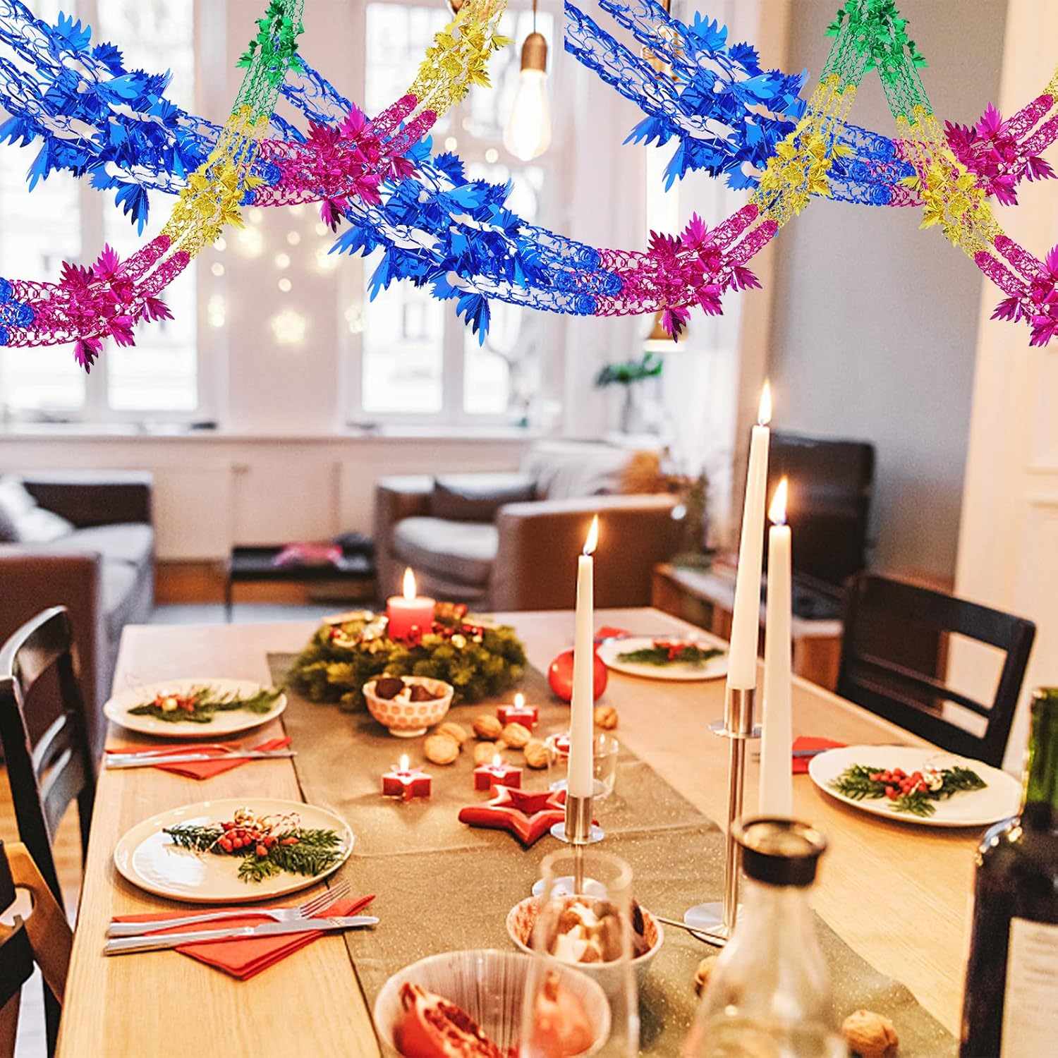 4Pcs Christmas Foil Decorations Garland Festive Hanging Tinsel Swirl Decorations for Indoor Outdoor Birthday Wedding Party Supplies, 8.2Ft image number 3