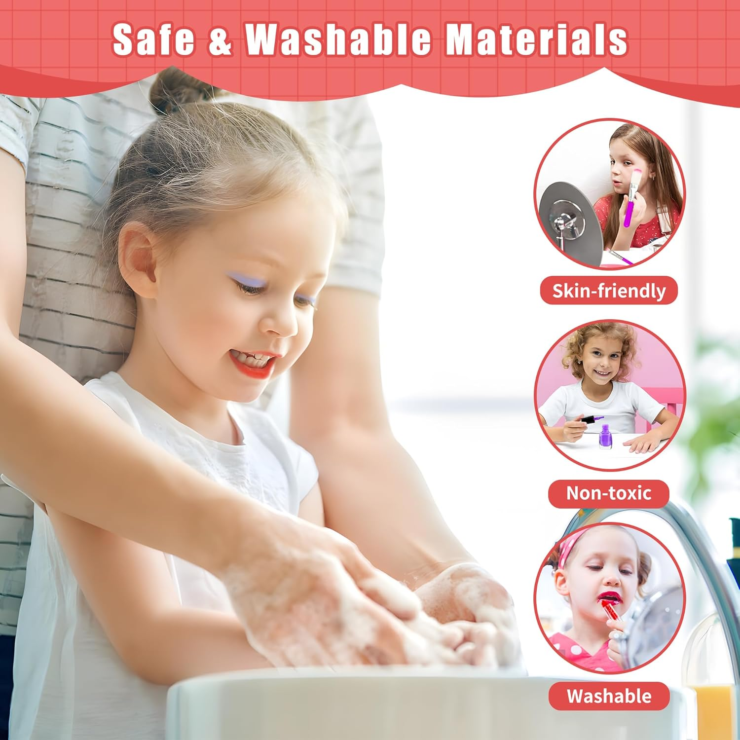 Kids Washable Makeup Girl Toys, Real Make up Set, Little Girls Makeup Kit with Unicorn Bag for Toddler Kid Children Princess, Christmas Birthday Gift Toys for Girl 5 6 78 9 10 Year Old image number 4