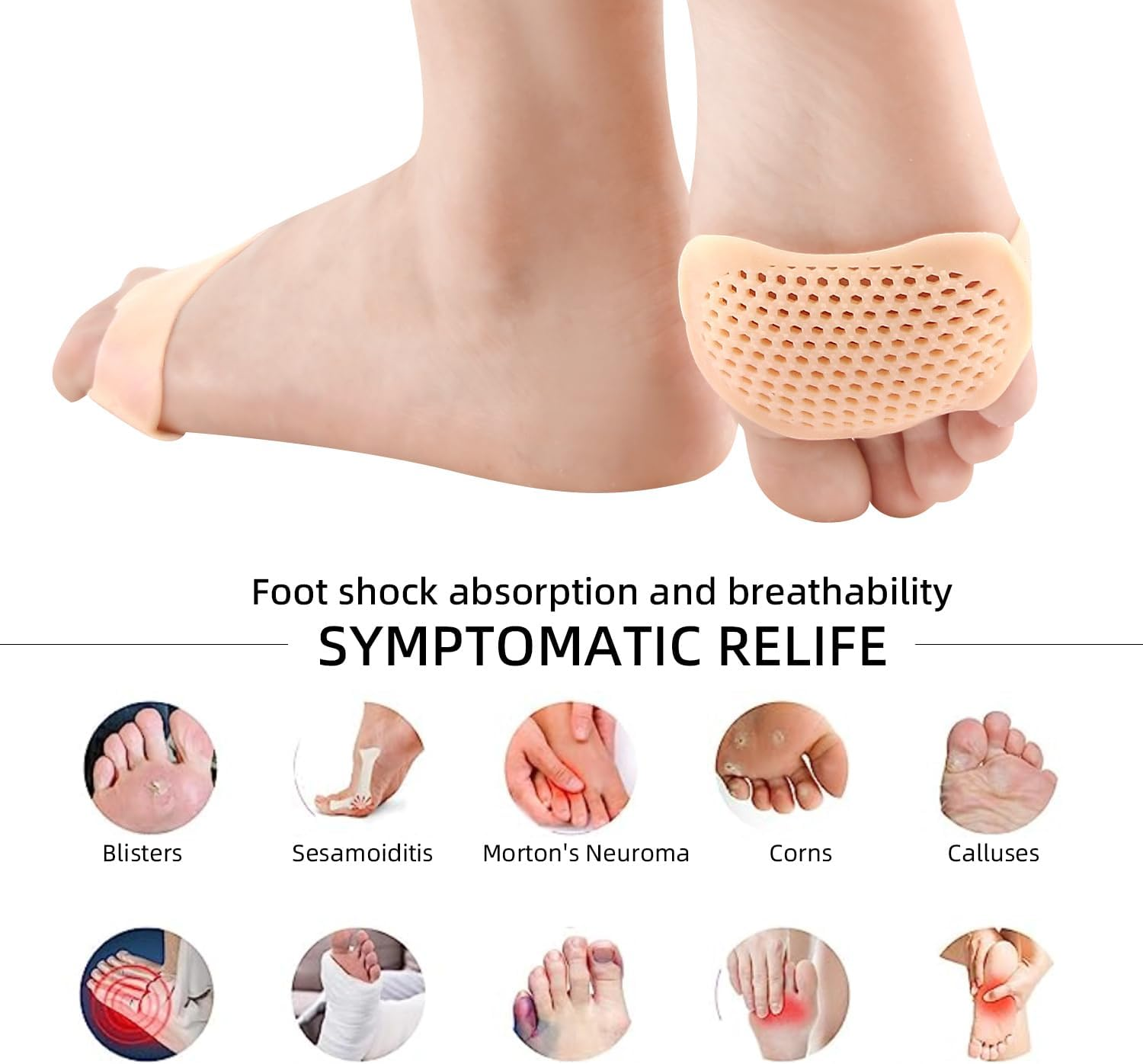 Potao Metatarsal Pads 4 Pairs Ball of Foot Cushions for Women and Men,Foot Pads for Pain Relief for Shoes Pads, Bunion Forefoot Pads, Foot Cushion for Ball of Feet (Beige) - Beige image number 6