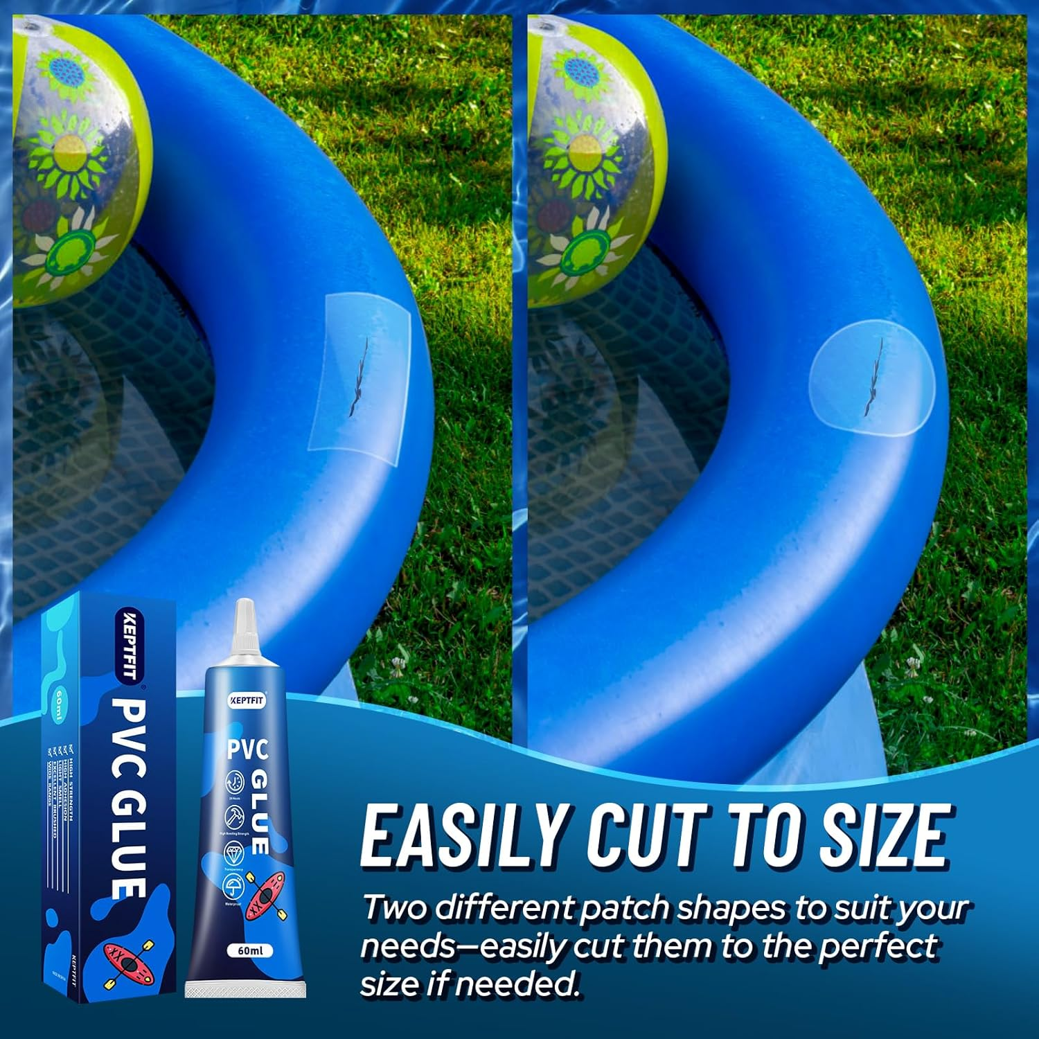 120Ml Air Mattress Patch Kit, Transparent Air Mattress Repair Kit, Inflatable Patch Repair Kit for PVC Inflatable Toy, Pool Liner Patch Kit Inflatable Boat, Swimming Circle, Tent,Quick Repair