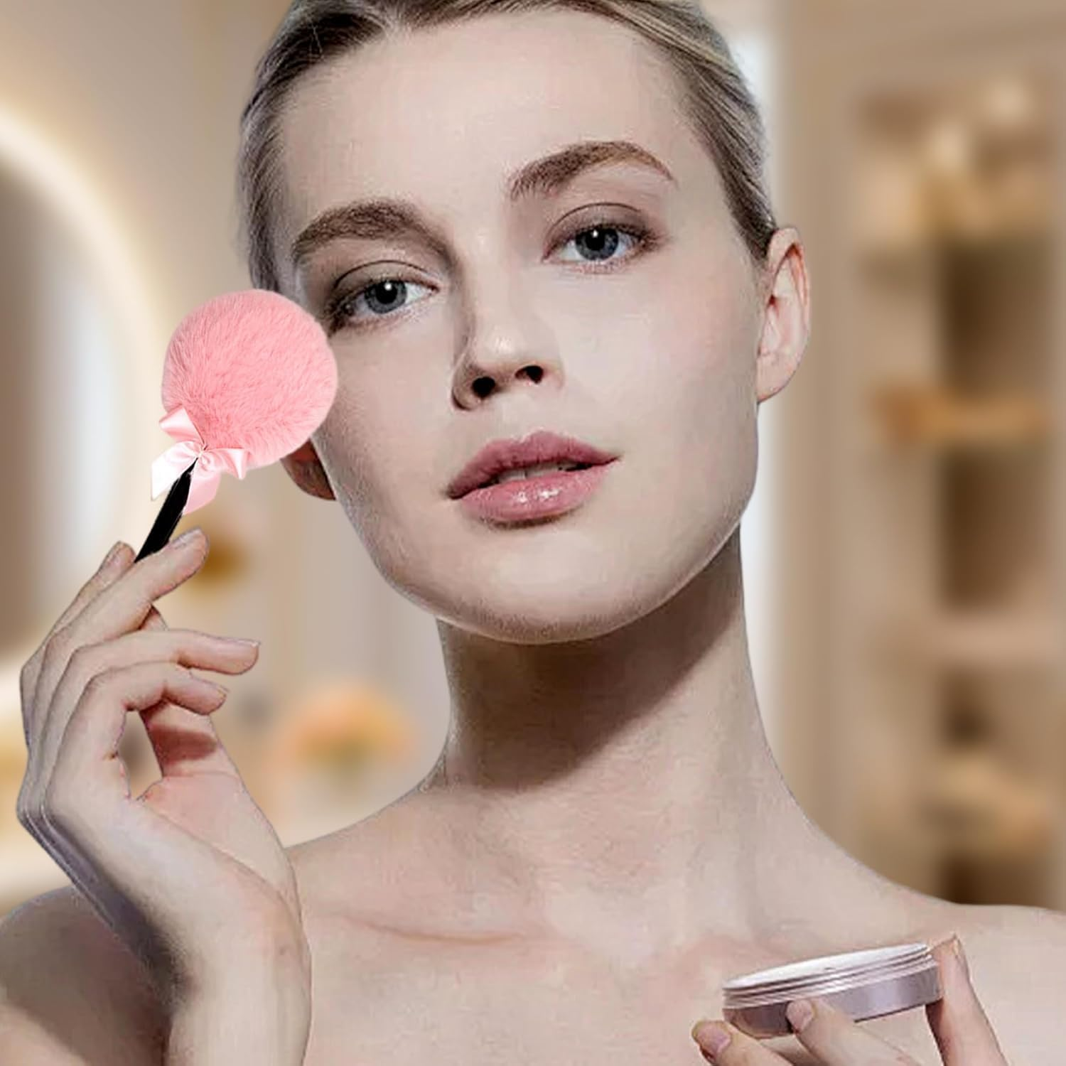 Fokmuaex 2Pcs Soft Lollipop Shaped Body Powder Puff with Handle - 7Cm Dust Powders Applicator for Women and Girls image number 5