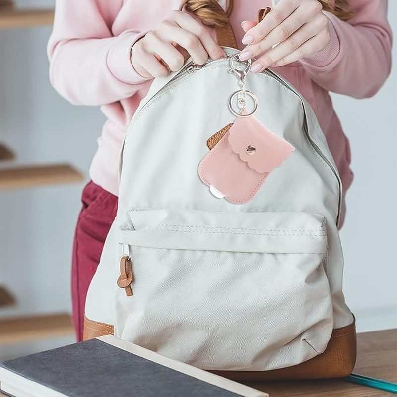 Leather Hand Sanitiser Holder Keychain, 4-Pack Portable Leather Sanitizer Holder Pump Bottle Holders,Hand Sanitizer Keychain,Pp Material Travel Bottle Cover Keyring for Travel image number 2