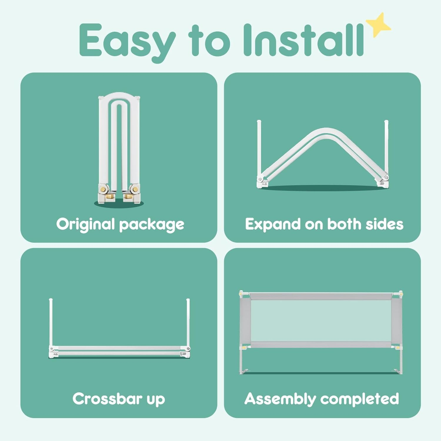 KIDBOT Kids Bed Rail 3 Piece Bedrails King Toddler Side Safety Guard Barrier Child Cot Fence Baby Fall Protection Mesh Fabric Double Lock Adjustable Folding image number 6