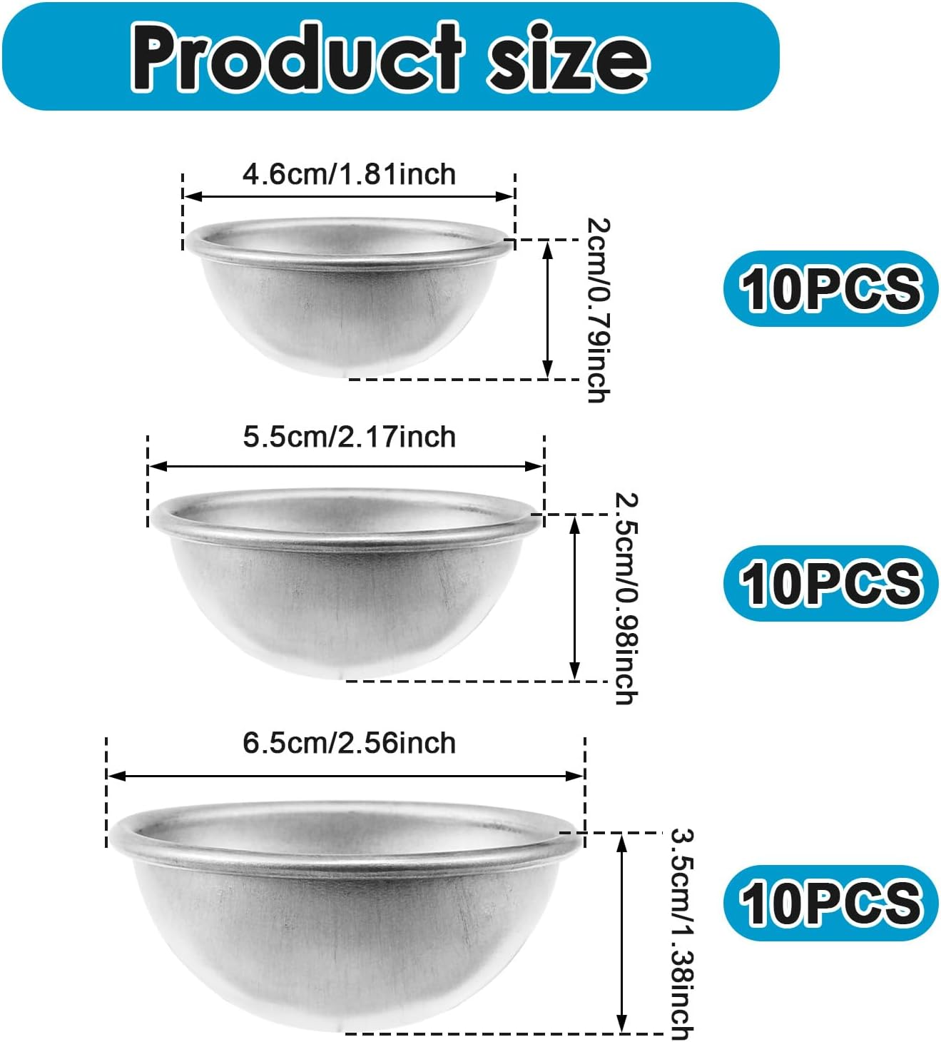 30 Pcs Bath Bomb Mold Aluminum Alloy Soap Mold Ball Shape Bath Bomb Moulds Press Metal Bath Bomb Accessories Handmade Cake Baking Mold 6.5Cm 5.5Cm 4.6Cm for Bath Bomb Soaps Cake image number 4