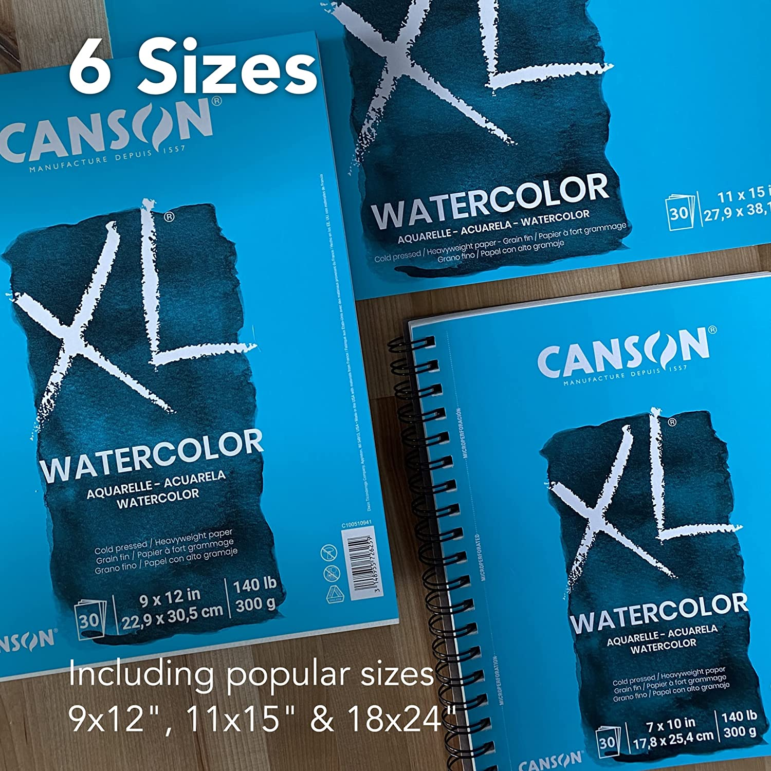 Canson 7022446 XL Series Watercolor Textured Paper Pad for Paint 140 Pound, 11" X 15" Fold Over, 30 Sheets, White image number 4