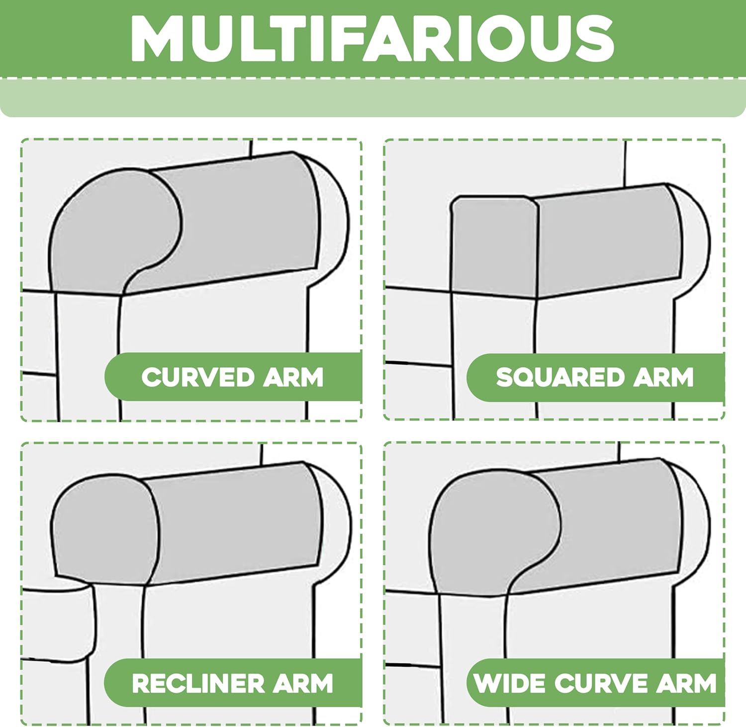 Couch Arm Covers for Chairs Stretch Armchair Cover Polyester Office Chair Armrest Covers for Sofa, Anti-Stain Arm Chair Slipcover Washable Chair Arm Covers Protectors - Black - Pack of 2