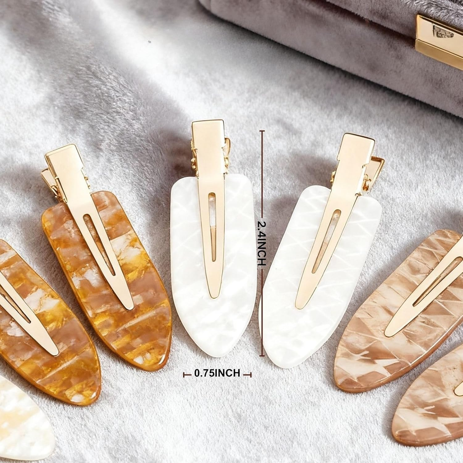 Leezmark No Crease Hair Clips 12 Pack White Gold Salon Styling Accessories Flat Creaseless Design for Women Girls (Brown,White) image number 6