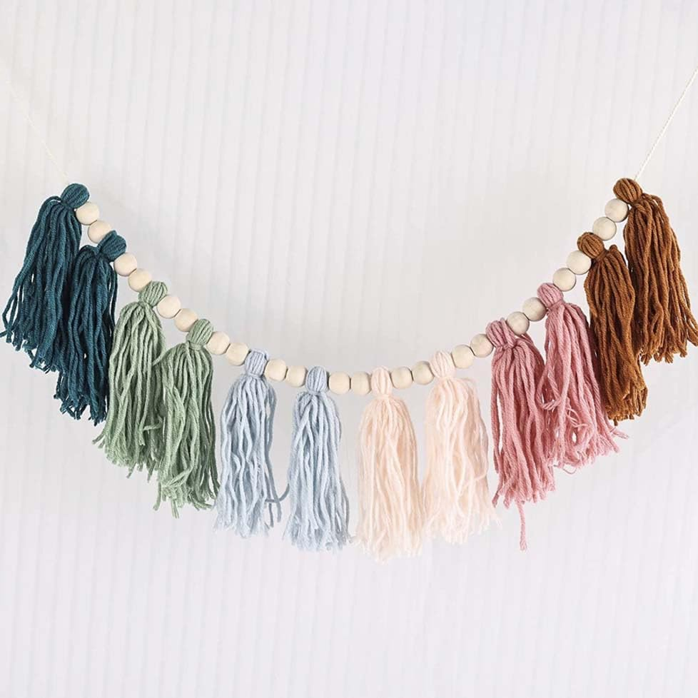 Cotton Tassel Garland Banner Colorful Birthday Decor Party Backdrop Christmas Boho Wall Hangings Decor for Bedroom, Nursery, Play Room, Classroom Bedroom, Birthday Gift (Popular)