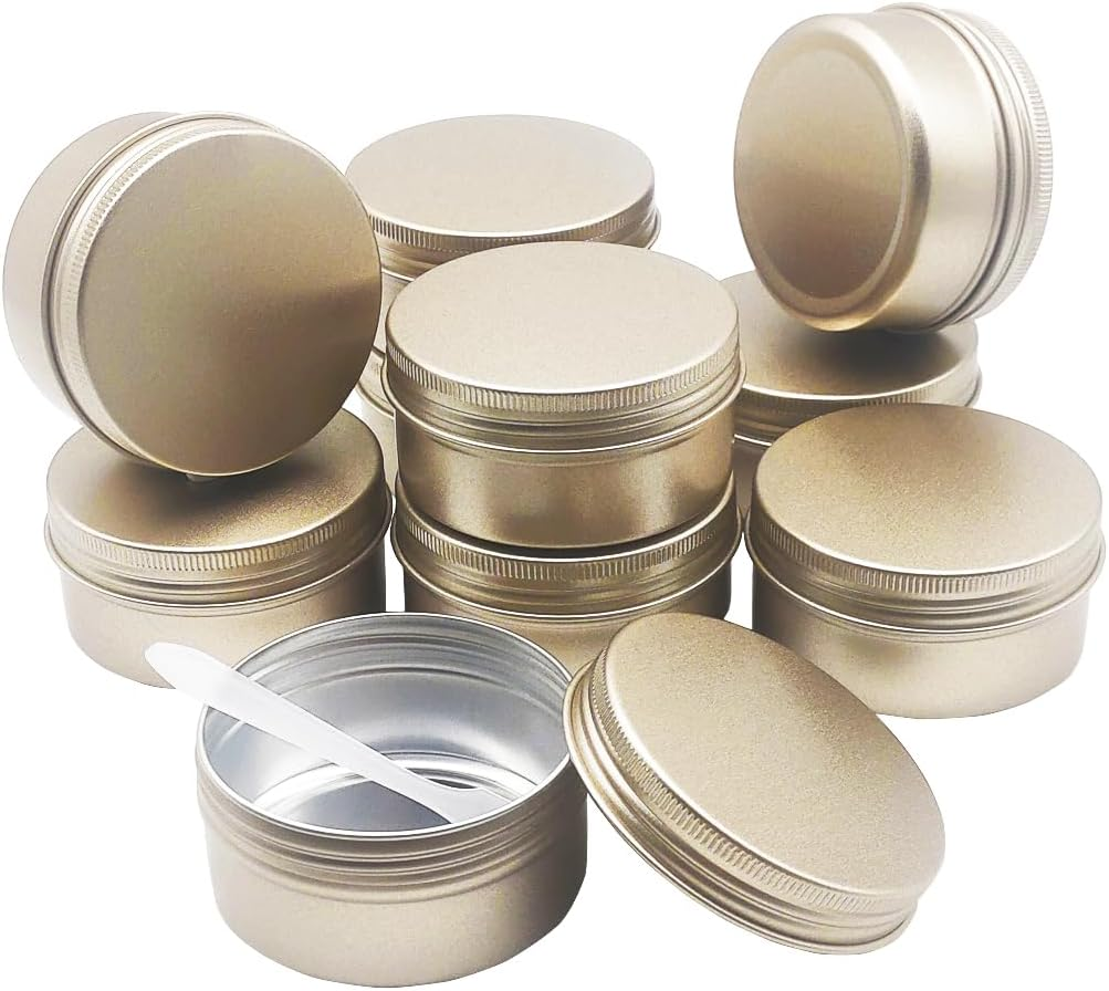 Wopanxye Aluminum Tin Cans, 6Pcs 100Ml/3Oz Metal round Storage Tin, 100Gram Makeup Sample Container, Empty Travel Tins for Candle, Salve, Cosmetics, Face Cream, Lip Gloss Balm, Paints, Tea, Matte-Gold
