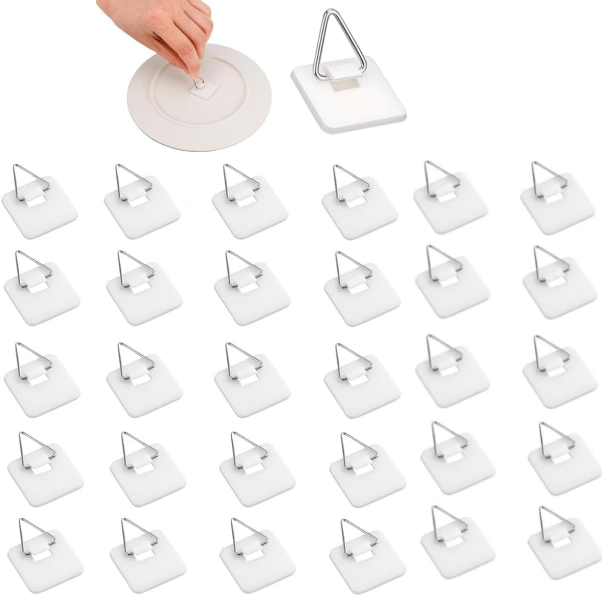 30PCS Self-Adhesive Board Hanger,1.25 Inch Square Invisible Board Hanger Adhesive Vertical Board Hanger, Wall Board Hanger Display Rack, for Photo Frames, Wall Art Decoration (White) image number 2
