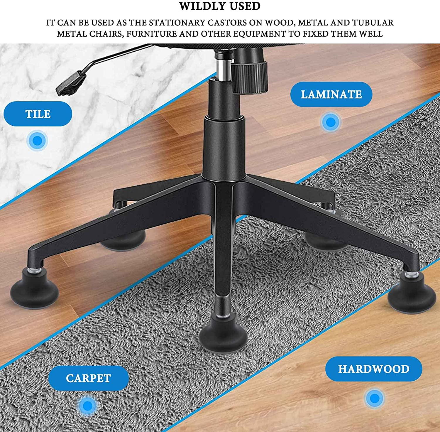 Hepzest 5Pcs Bell Glides Replacement Office Chair Wheels Stopper Office Chair Swivel Caster Wheels, 2 Inch Stool Bell Glides image number 6