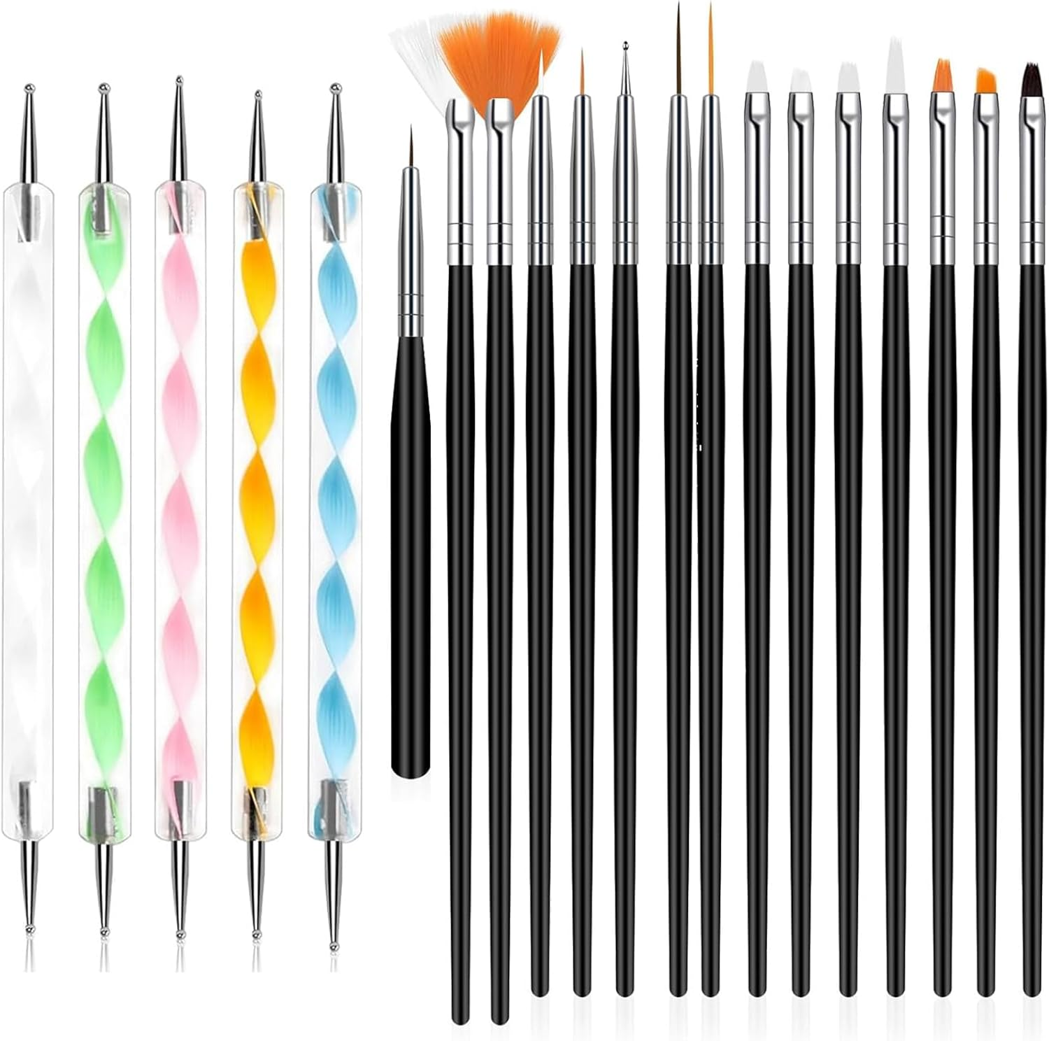 20 Piece Nail Brush Set with Dotting Tool, Nail Art Brush Set for Gel Nails - Professional Nail Design Accessories, Acrylic Brush for Nails, Nail Care Pen & Nail Art Accessories