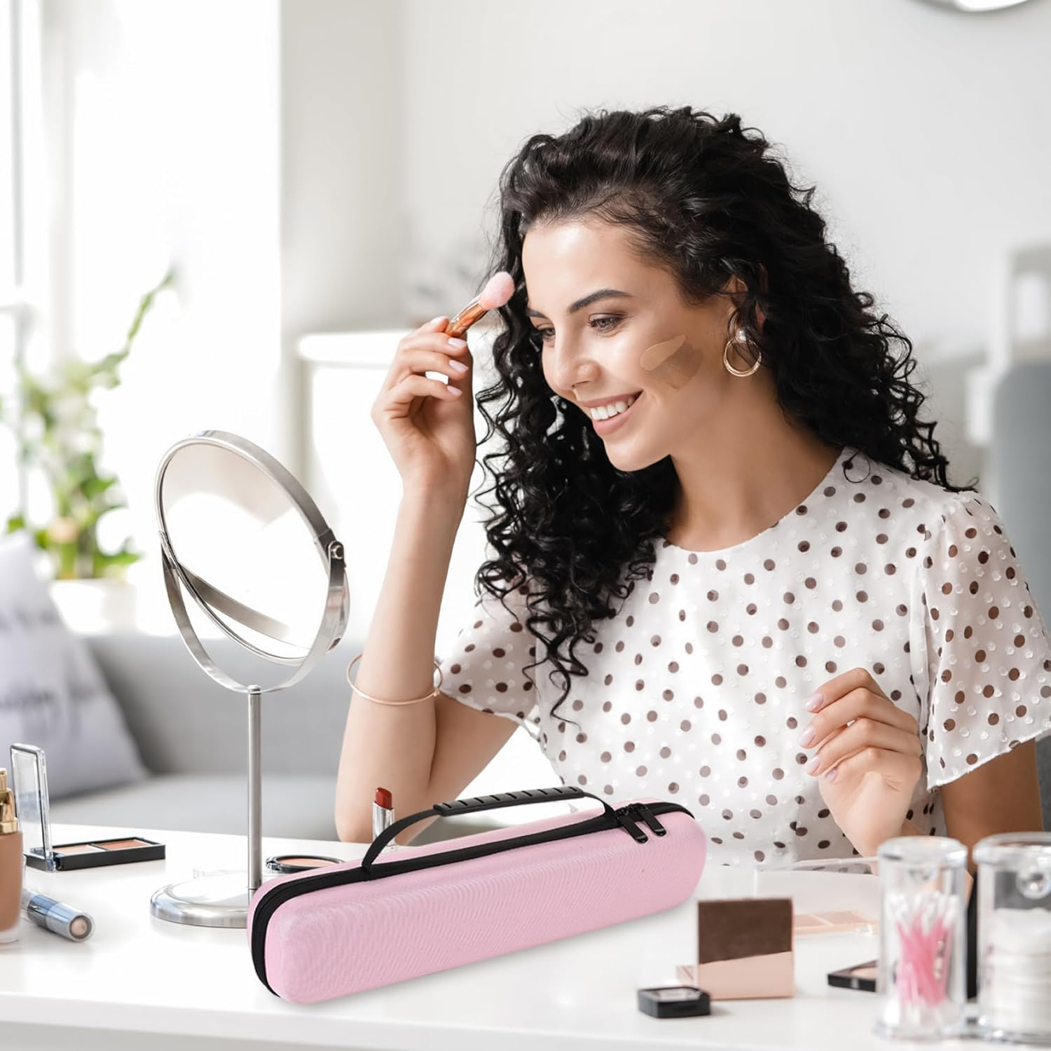 Curling Iron Travel Case, 14X2X3 Inch Portable Hair Tools Travel Bag, Oxford Cloth EVA Flannel Curling Iron Bag with Handle for Vacation, Hair Tools, Flat Case image number 5