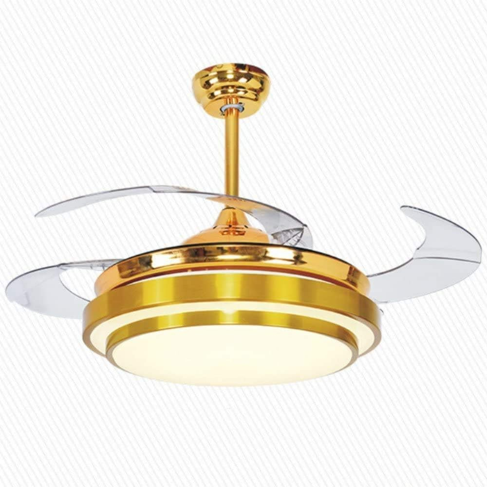 Lighting Groups Reversible Retractable 42 Inch Gold Ceiling Fan Chandelier with LED Light and Remote Control, 4 Clear ABS Blade, Livingroom Fandelier Indoor Ceiling Light Kits with Fans