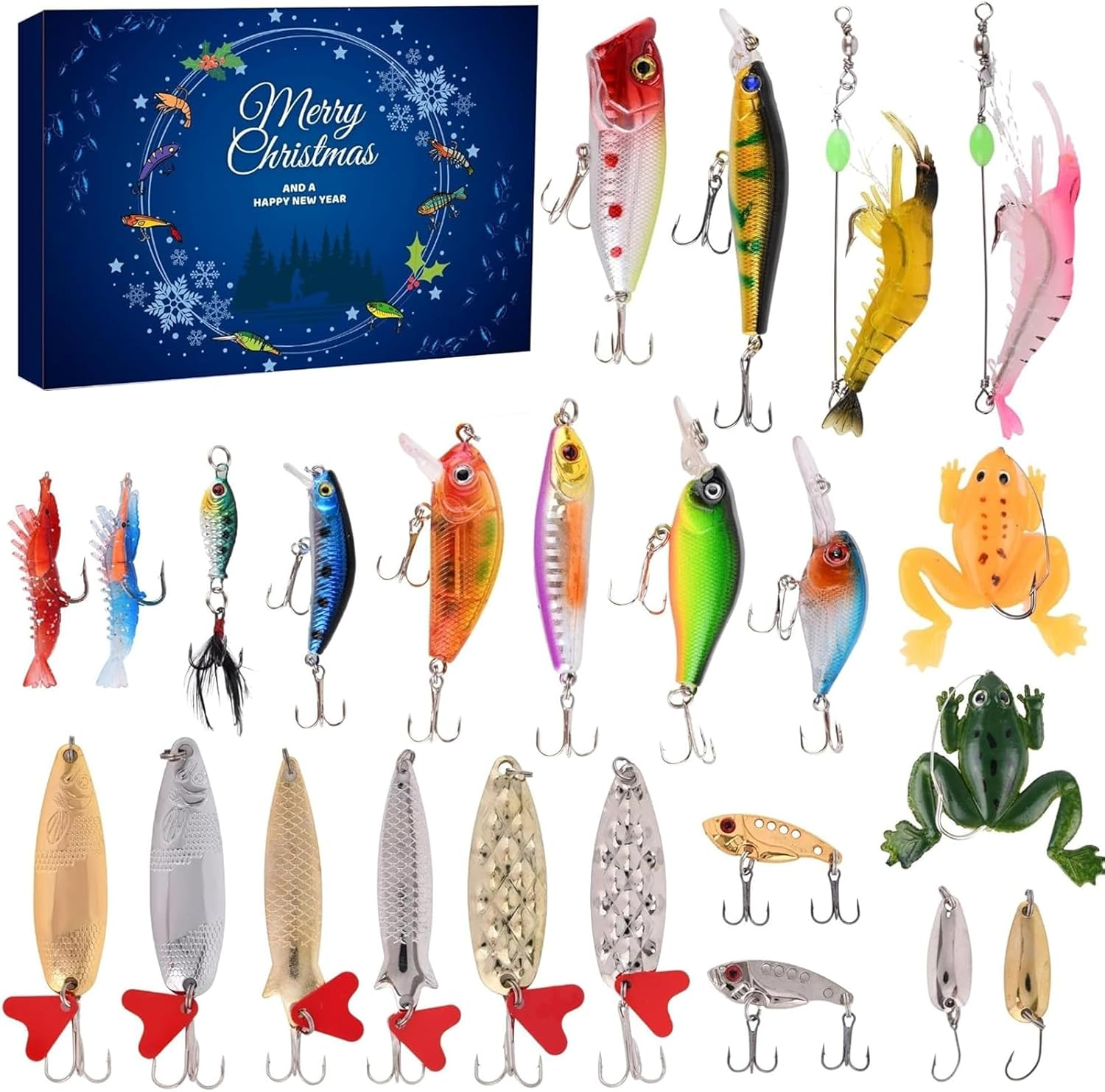 Fishing Advent Calendar for Adult Men Teen Boys, 2024 Fishing Lure Christmas, 24 Days Topwater Lures Fishing Spoons Minnow Popper Crankbait for Fishing Lovers Father Boyfriend Brother