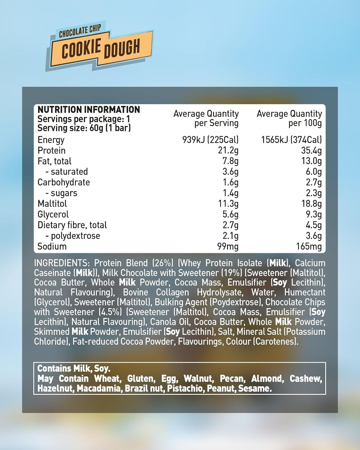 Grenade High Protein, Low Sugar Bar - Chocolate Chip Cookie Dough, 12 X 60 G