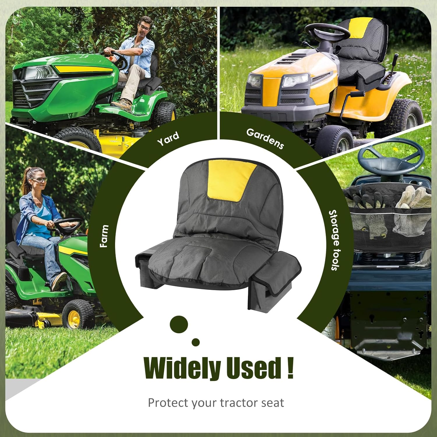 Lawn Mower Seat Cover with Multiple Pouch, Waterproof Lawn Mower Seat Protector Heat Resistance Tractor Seat Cover Breathable 600D Oxford Cloth Mower Seat Protective Cover for Lawn Mower