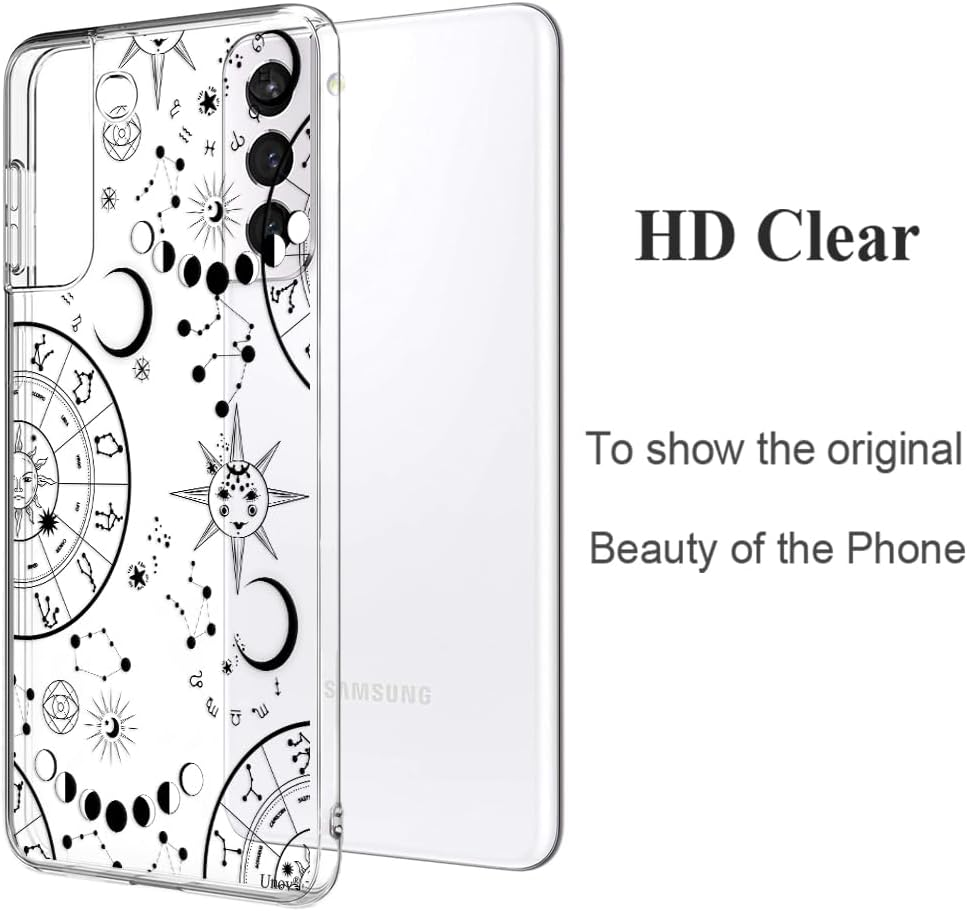 Unov Case Compatible with Galaxy S21 Case Clear with Design Soft TPU Shock Absorption Slim Embossed Pattern Protective Back Cover (Zodiac Galaxy) - Golden Garden image number 5