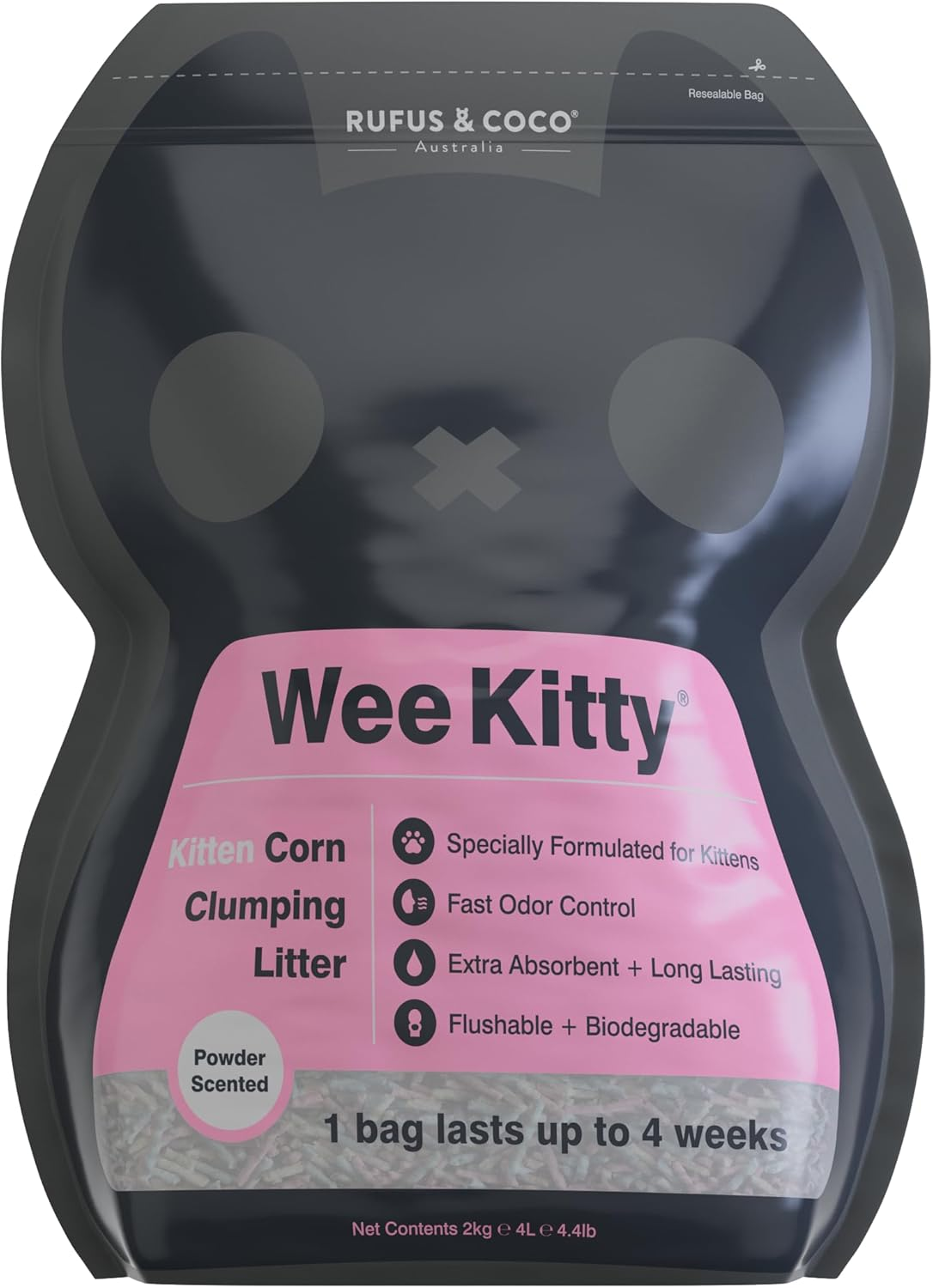 Wee Kitty Kitten Corn Clumping Litter | Gentle Natural Scent | Soft Unicorn-Coloured Pellets | Plant-Based, Flushable, Low Dust, Fast Clumping | 4Kg/8L image number 1