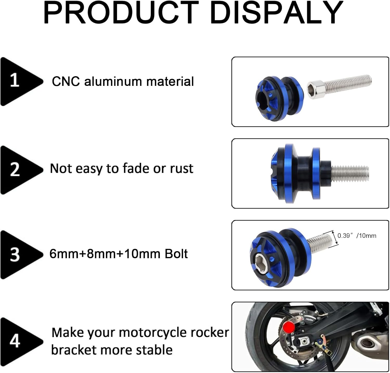 Windance 2Pcs CNC Aluminum Alloy Swing Arm Spools Sliders Stand for Motorcycles Scooters Electric Bicycles with 6Mm 8Mm 10Mm Screws, Swingarm Bobbins (Blue) image number 5