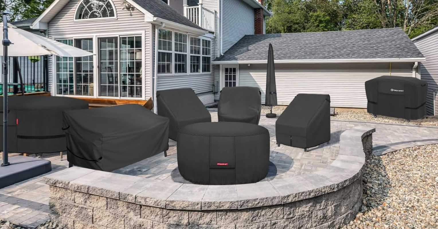 Porch Shield 600D Heavy Duty Patio round Fire Pit/Table/Bowl Cover 36 Inch, 100% Waterproof, Black