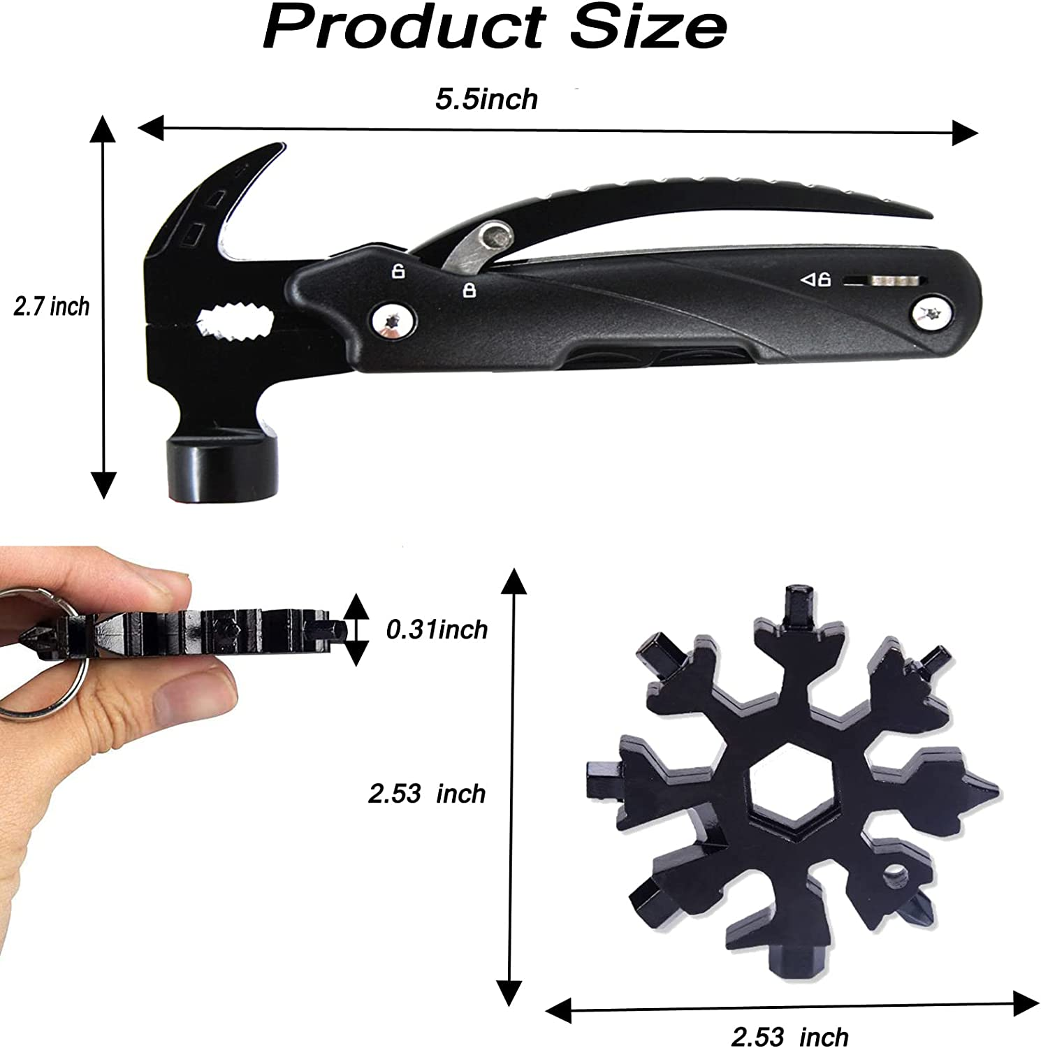 15-In-1 Multitool Hammer Black 18 in 1 Snowflake Multi Tool, Camping Accessories Survival Gear, Dad Husband Grandpa Men Cool Gadget Stocking Stuffers Gift, Christmas Birthday Father'Day Gift image number 3