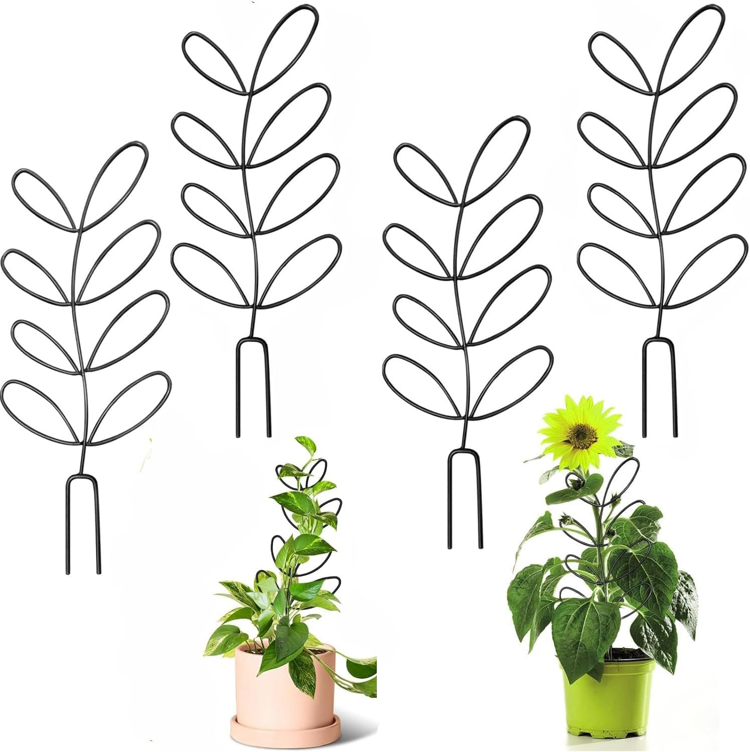 4 Pcs Indoor Plant Support, Leaf-Shaped Trellis, Climbing Plant Stand, Houseplant Decoration, Green
