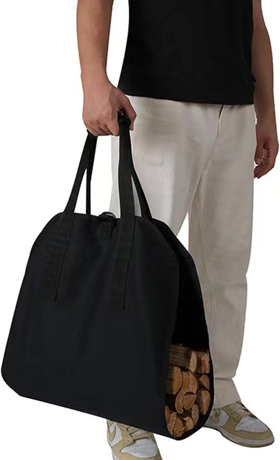 ESUOHYM Canvas Firewood Carrier Handling Woods Bag Log Carrier for Firewood Holder Portable Wood Carrying Sling Log Tote Collection Bag for Camping, Stove, Fireplace image number 1