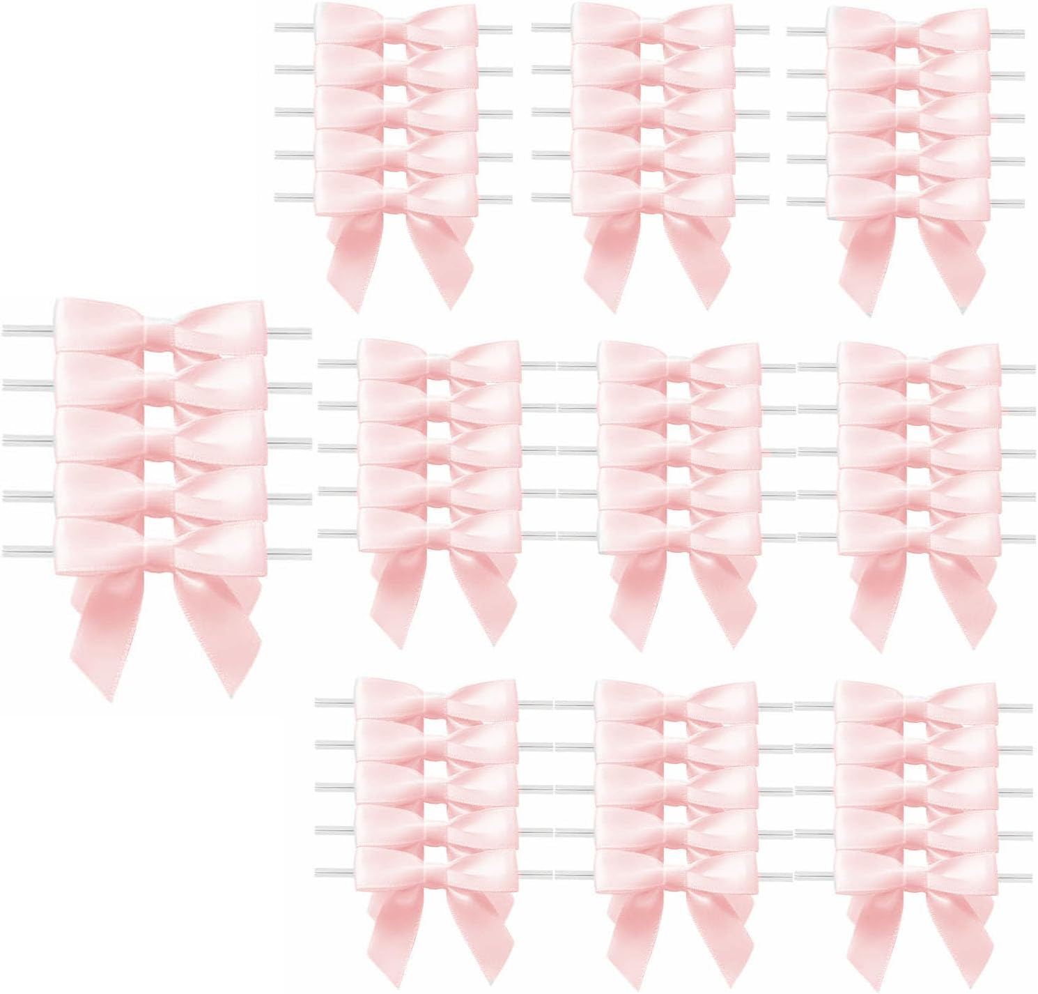 Shengsenfu 50 Pcs Satin Ribbon Bows, Bow Decorations for Party, Gift Wrapping, Weddings, Cake Mini Bow for Crafts Satin Decor Bows, Sweet Satin Ribbon Bowknots for Valentine'S Day (Beige)