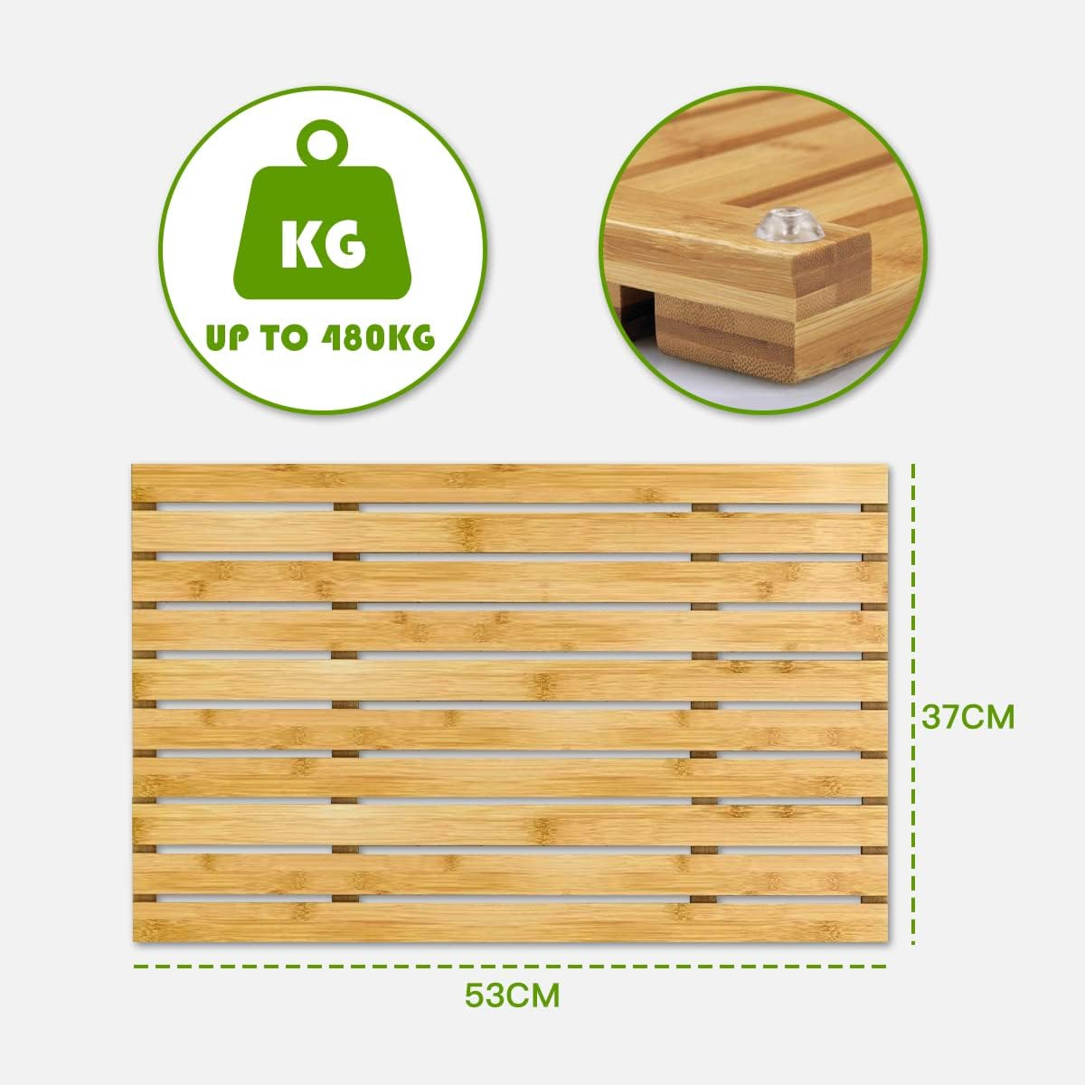 Clevinger Bamboo Bath Mat, Non Slip Shower Mat for Bathroom,Sturdy Waterproof Wooden Floor Duck Board Easy Storage,Standard Mat Bathroom Showers, Bathtubs, Floors, Indoor and Outdoor Use Color HO0268 image number 5