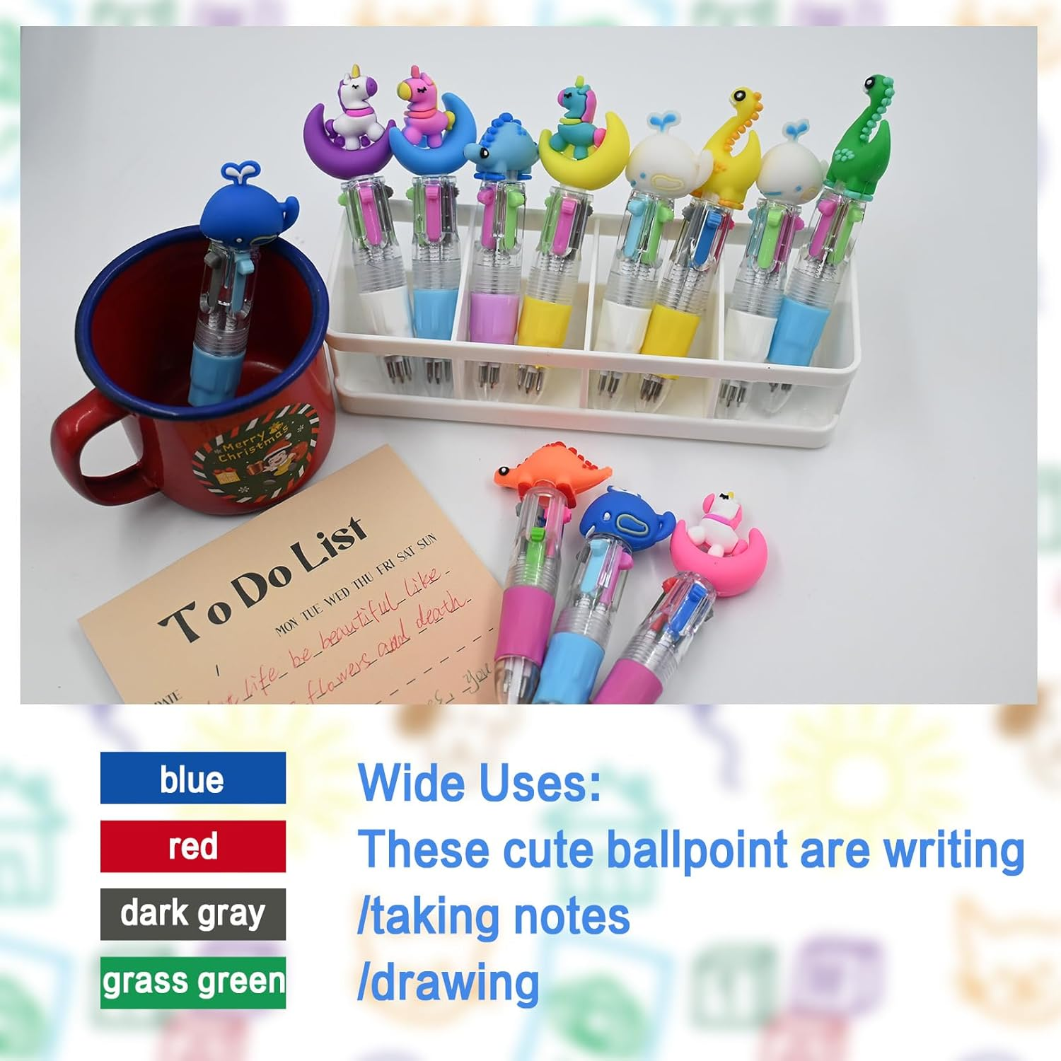 12 PCS Cute 4-In-1 Multicolored Ballpoint Pens, Multi Retractable Colored Pens for Kids, Cute Mini Pens for Kids, Fun Cartoon Pens for Kids Boys Girls Party Favors Gifts Classroom School Supplies