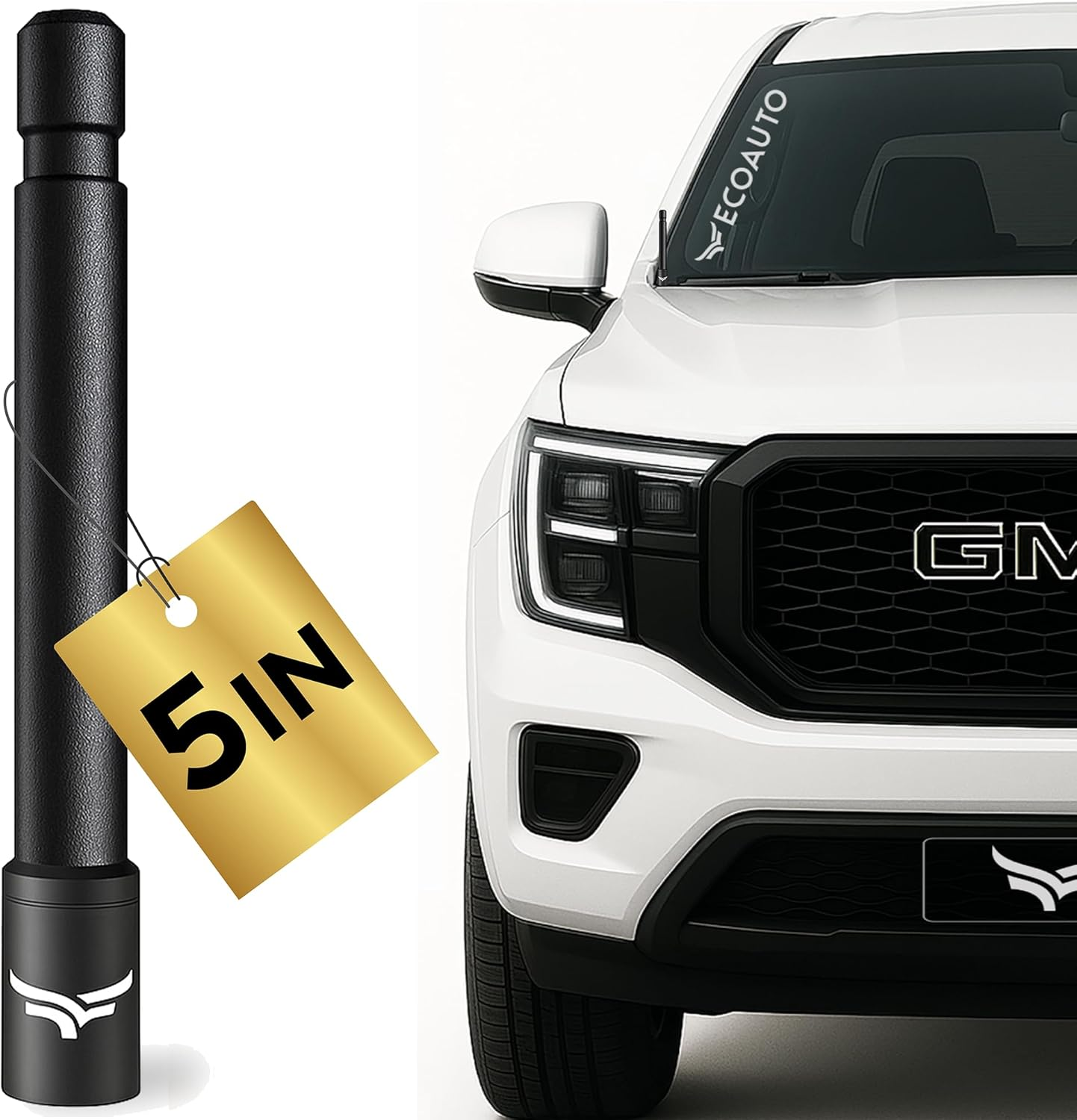 Ecoauto Truck Antenna for All Chevy & GMC Truck Model Years - Chevy Silverado 1500 Accessories (2014+) - Car Wash Safe Antenna for Truck - Chevy Colorado Accessories for Men - (5 Inch)