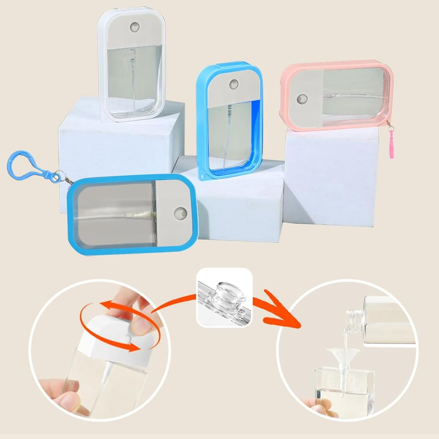 AYAITEE 3 Pack Refillable Spray Bottle,50Ml Ultra Thin Travel Spray Bottles with Keychain & Silicone Case,Card Spray Bottle,Leak Proof Fine Mist Spray Bottle for Perfume, Water, Hand Sanitizer image number 5