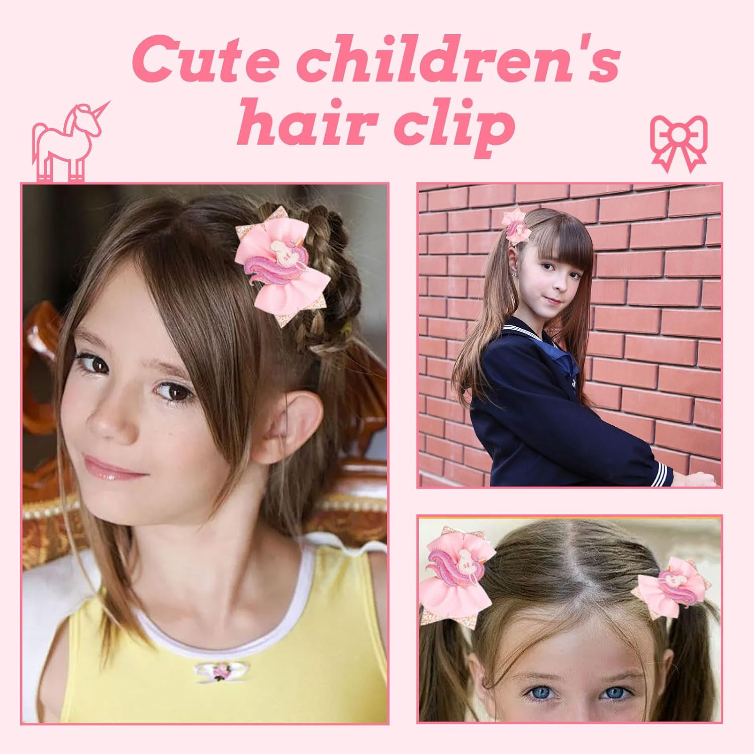 Celblisora Glitter Unicorn Hair Bows for Girls - 2 Pieces Glitter Pink Unicorn Bows, Cute Alligator Hair Clips, Hair Accessories for Toddlers, Birthday Gift image number 2