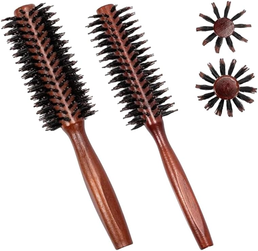 GYWHOOFT 2 Pcs Boar Bristle Brush, Boar Bristle round Brush,Anti Static Quiff Roller Hair Brush for Men and Women, Wooden Handle Bristle Styling Brush, for Hair and Beards Modeling image number 3