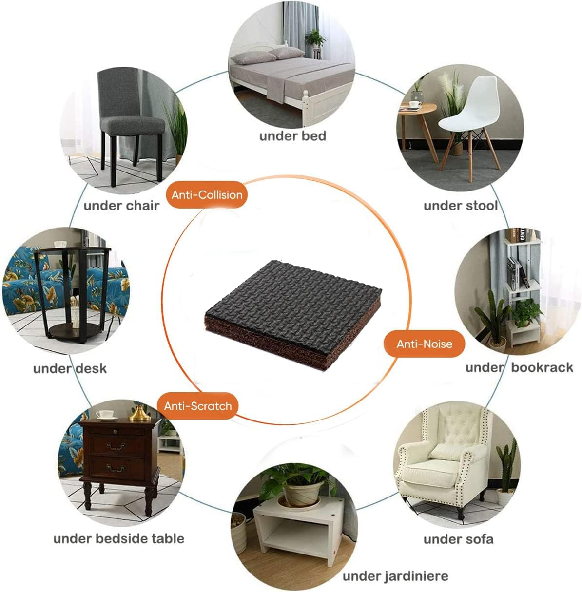 Scondou Non Slip Furniture Pads 20 PCS - 2" Premium Felt & Rubber Pads - Black - Rectangular - Ideal for Wood, Laminate, Tile Floors image number 1